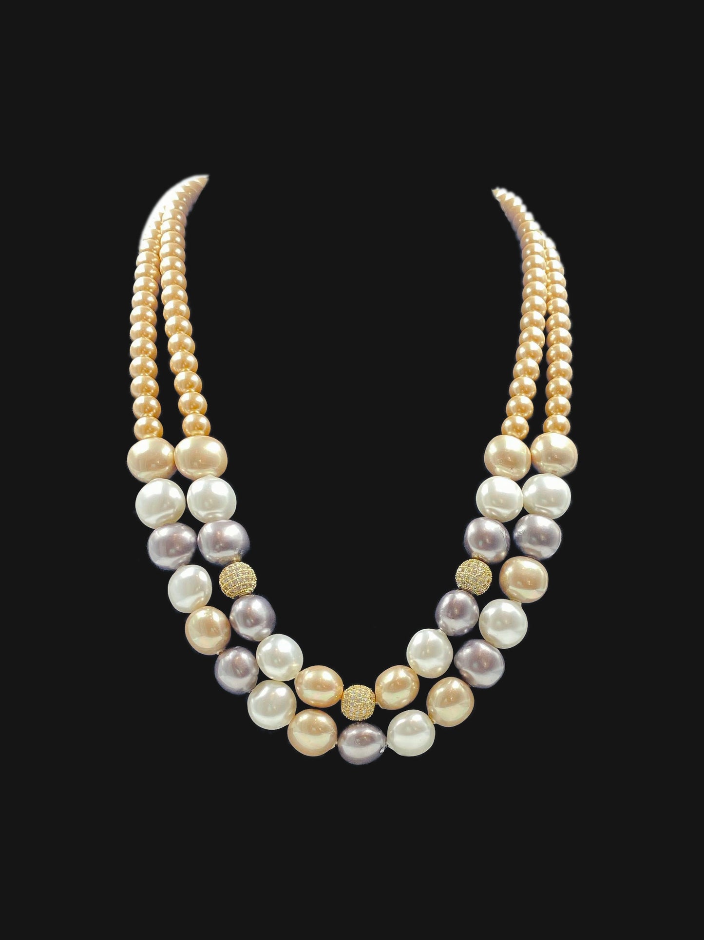 DOUBLE LINE SHELL PEARL WITH SWAROVSKI BEADS NECKLACE