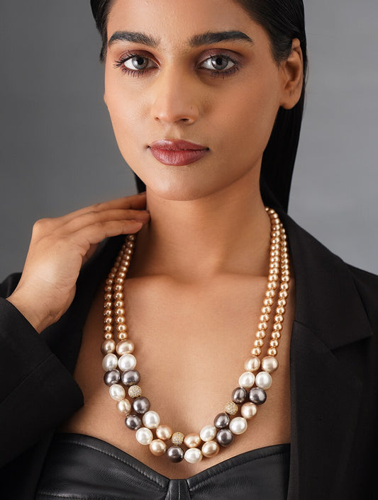 DOUBLE LINE SHELL PEARL WITH SWAROVSKI BEADS NECKLACE