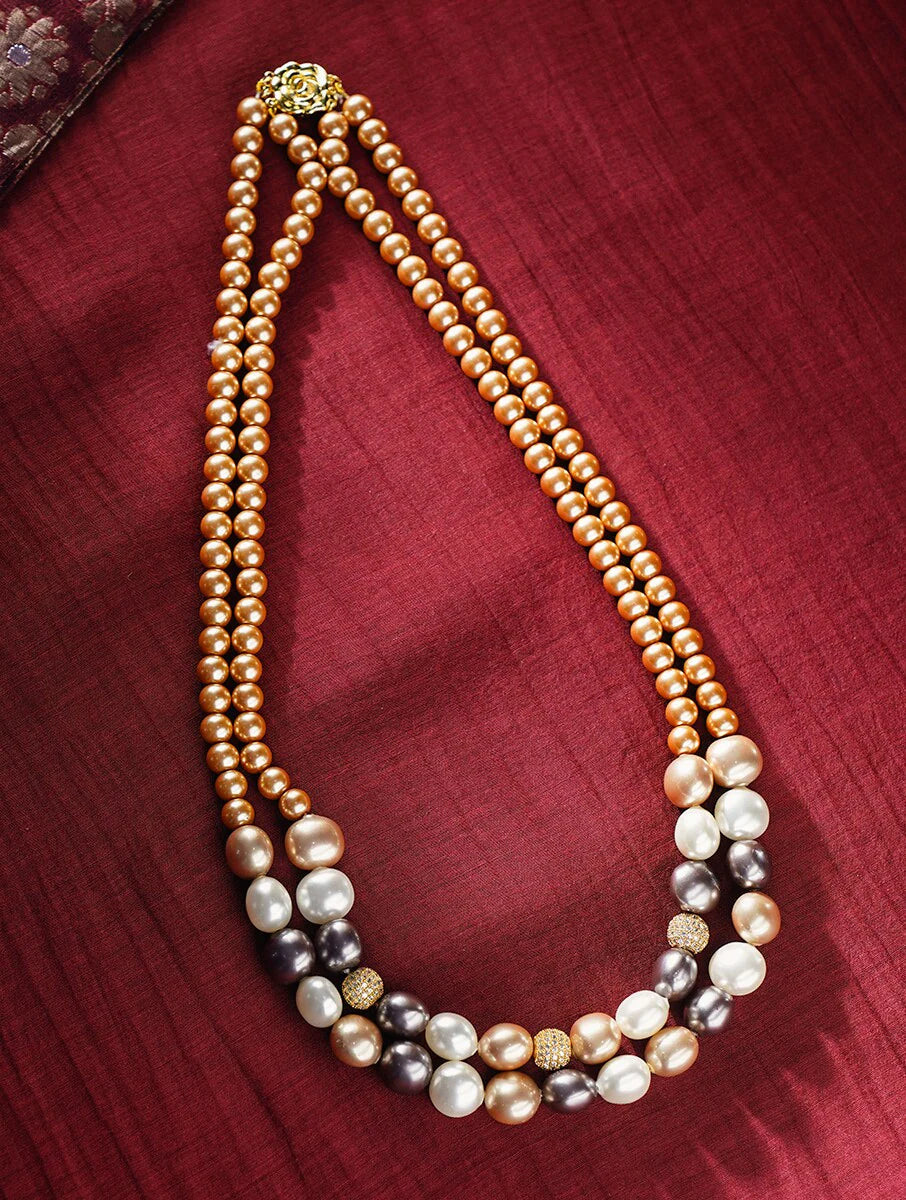 DOUBLE LINE SHELL PEARL WITH SWAROVSKI BEADS NECKLACE