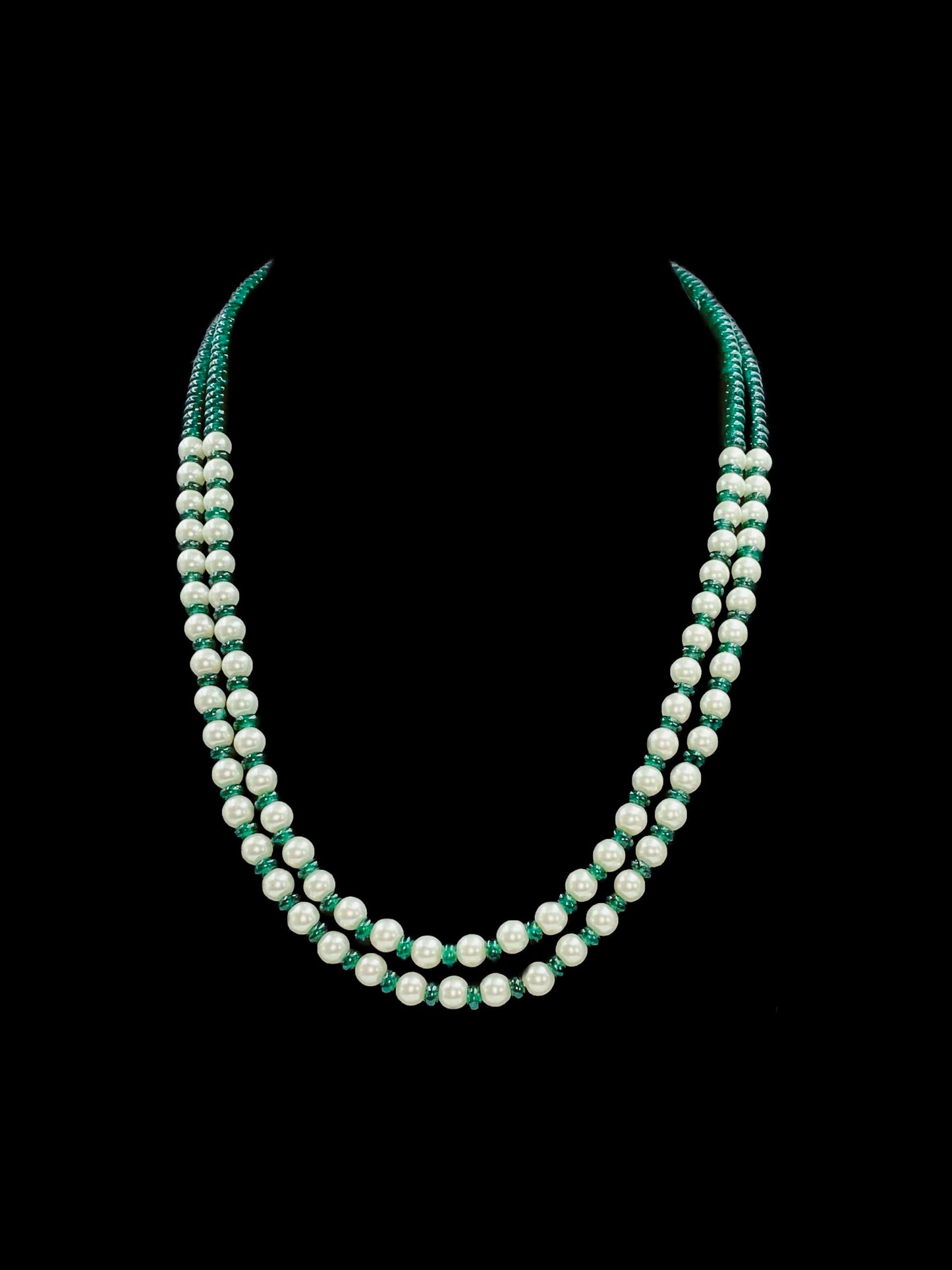 DOUBLE LINE AVENTURINE AND SHELL PEARL NECKLACE