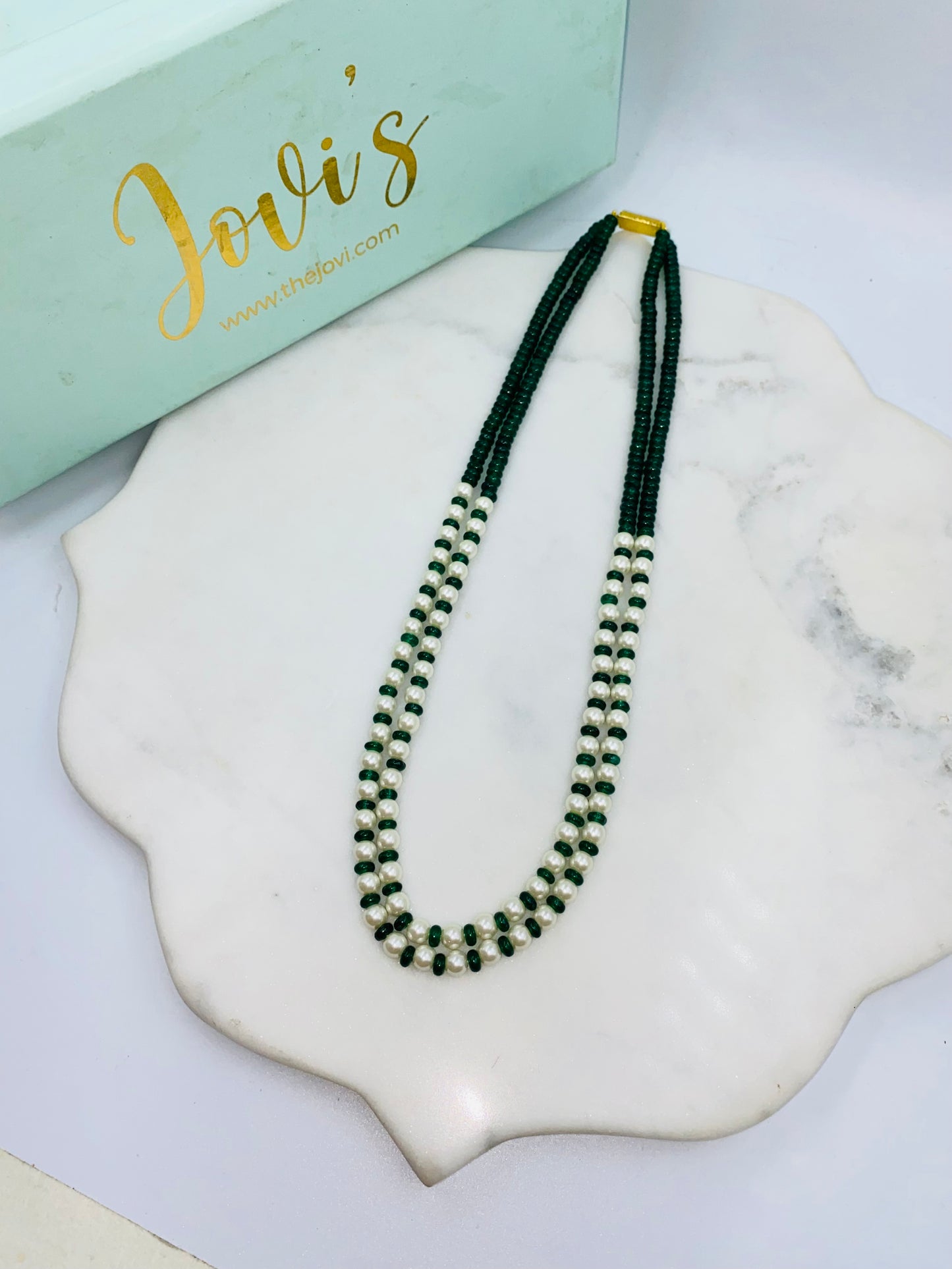 DOUBLE LINE AVENTURINE AND SHELL PEARL NECKLACE