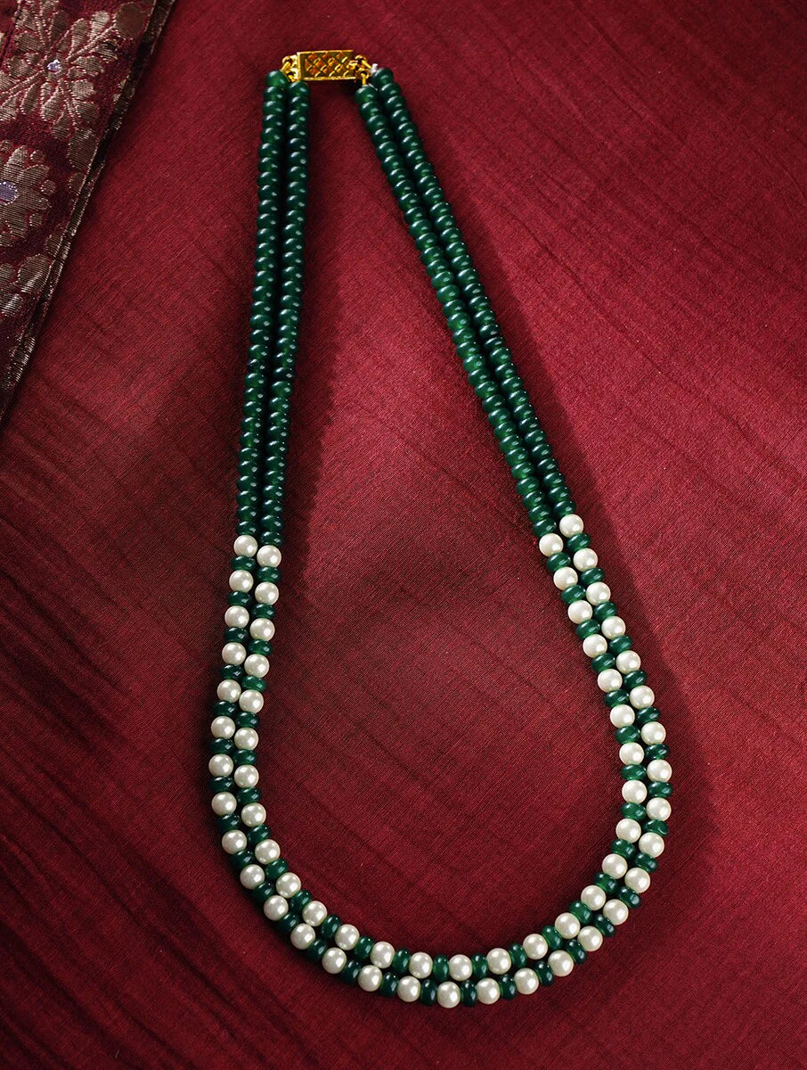 DOUBLE LINE AVENTURINE AND SHELL PEARL NECKLACE