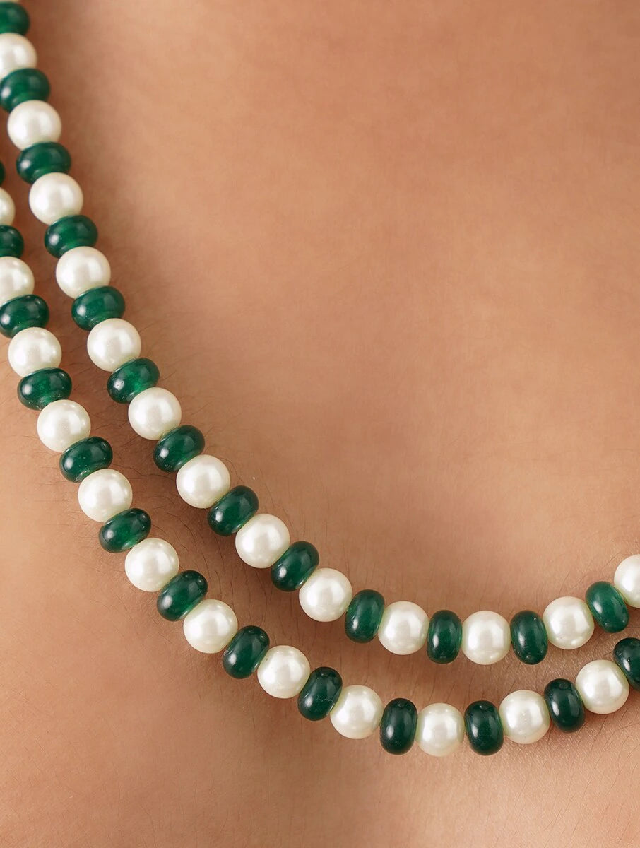 DOUBLE LINE AVENTURINE AND SHELL PEARL NECKLACE