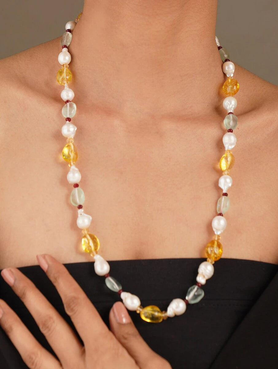 Freshwater Pearl, Topaz and Flouride Necklace