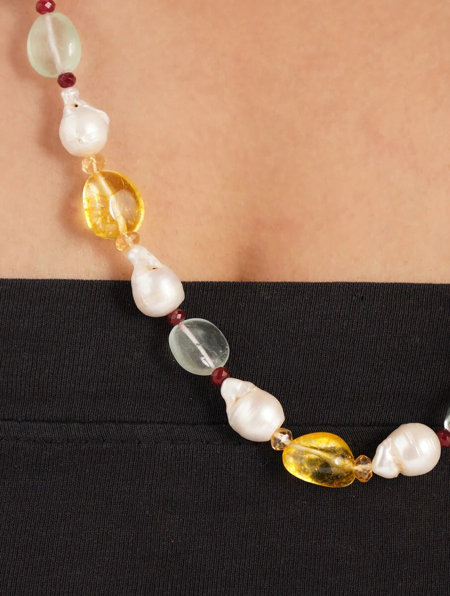 Freshwater Pearl, Topaz and Flouride Necklace