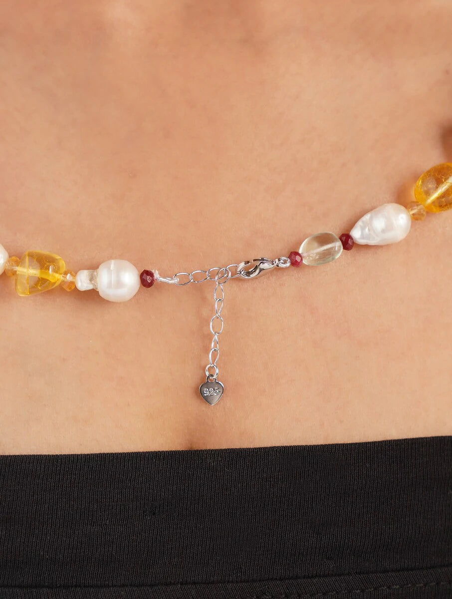 Freshwater Pearl, Topaz and Flouride Necklace