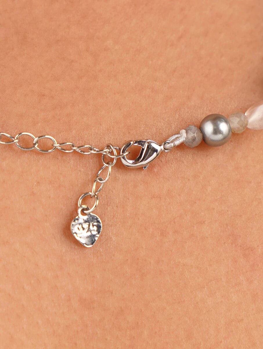 Semiprecious Rose Quartz and Smoky Topaz Charm Necklace