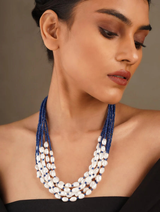 Freshwater Pearl and Blue Quartz Multiline Necklace