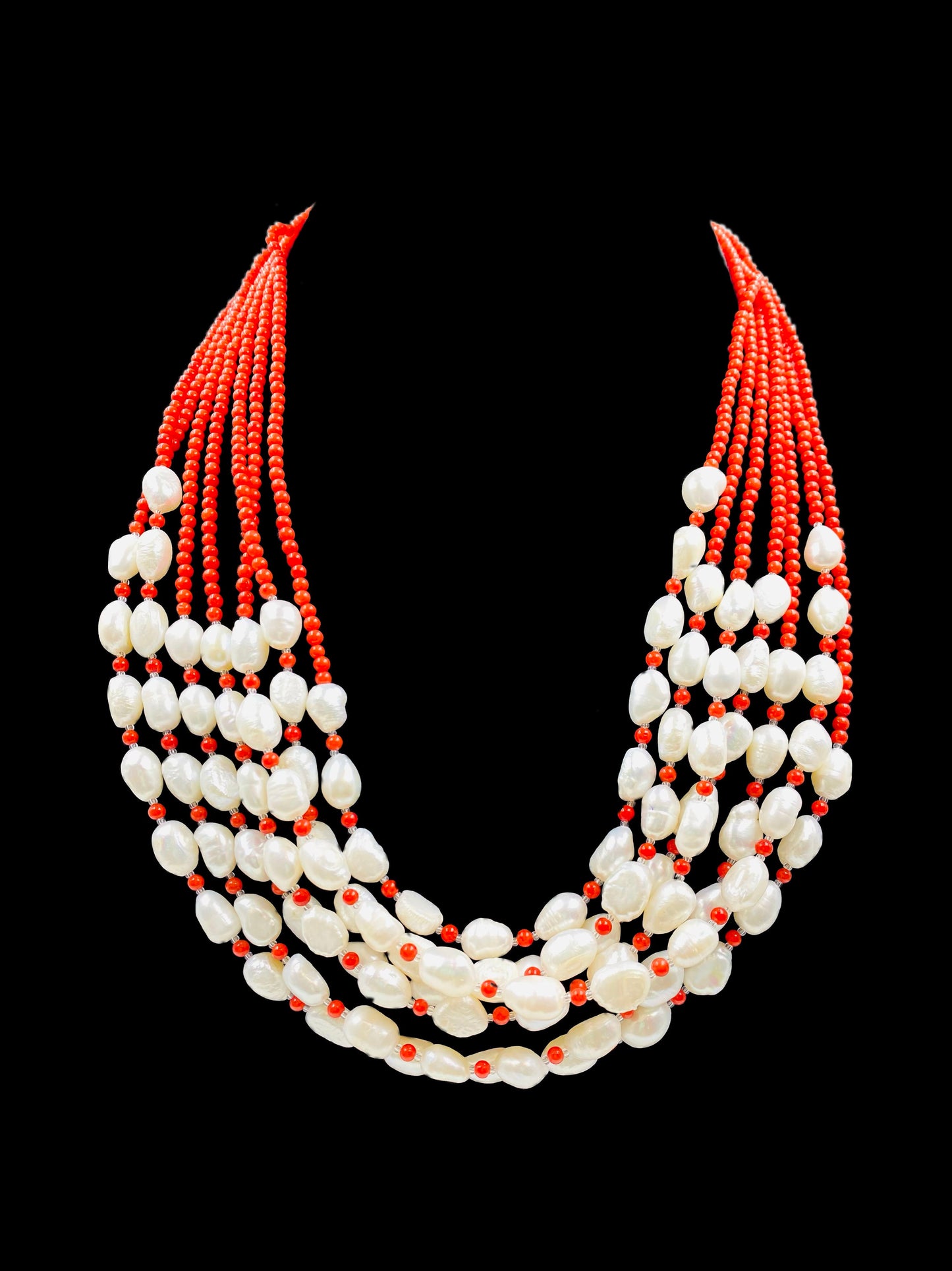 Freshwater Pearl and Orange Quart Multiline Necklace