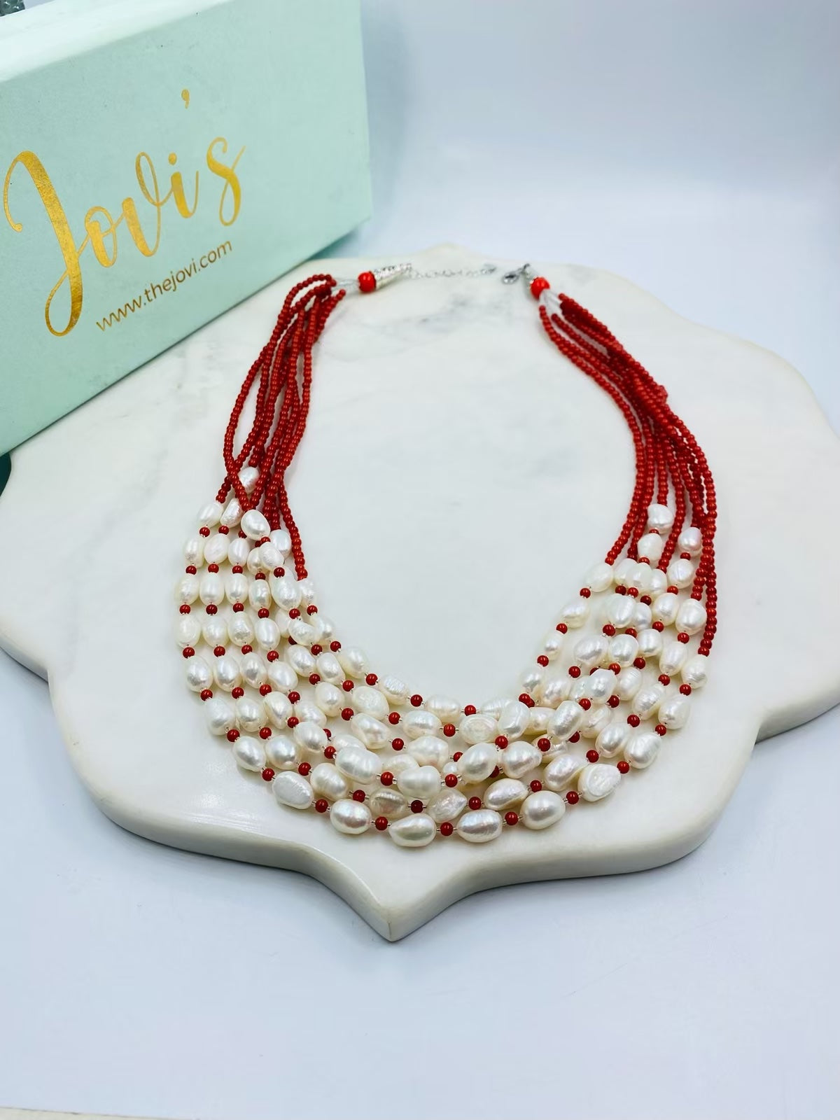 Freshwater Pearl and Orange Quart Multiline Necklace