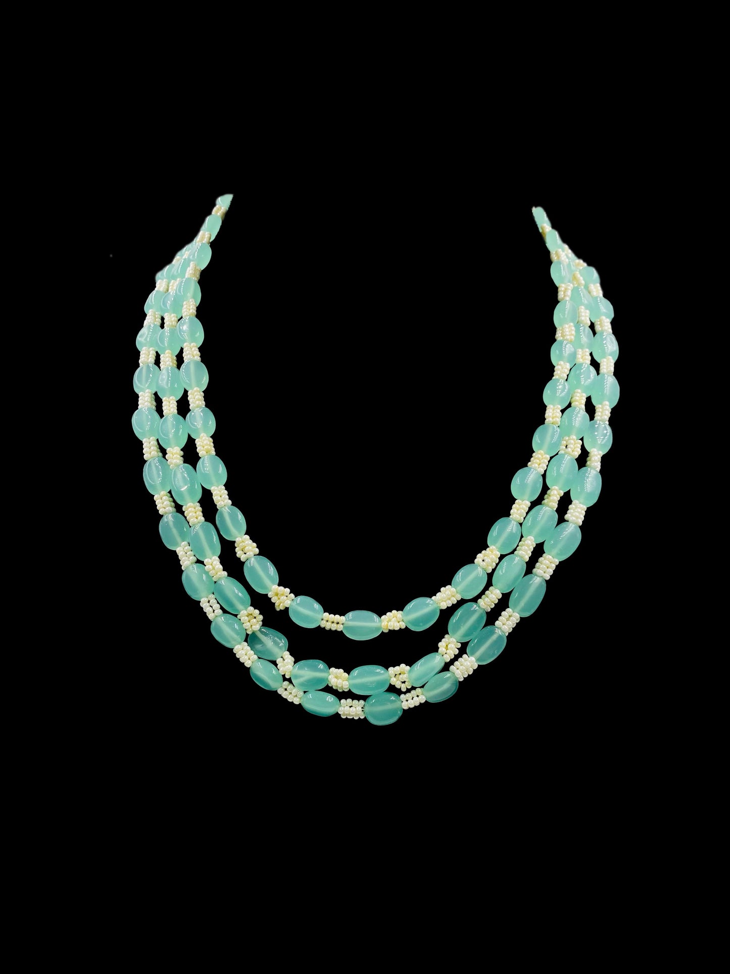 Multi Line Mint Quartz and Shell Pearl Necklace