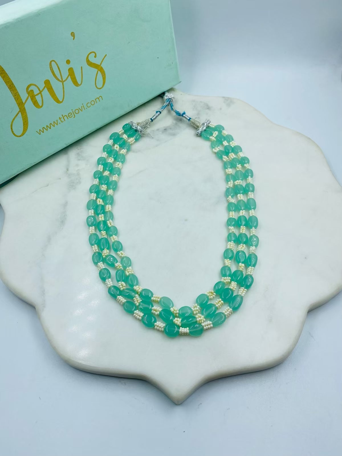 Multi Line Mint Quartz and Shell Pearl Necklace