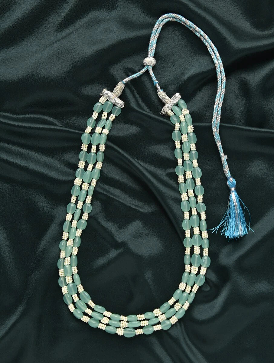 Multi Line Mint Quartz and Shell Pearl Necklace