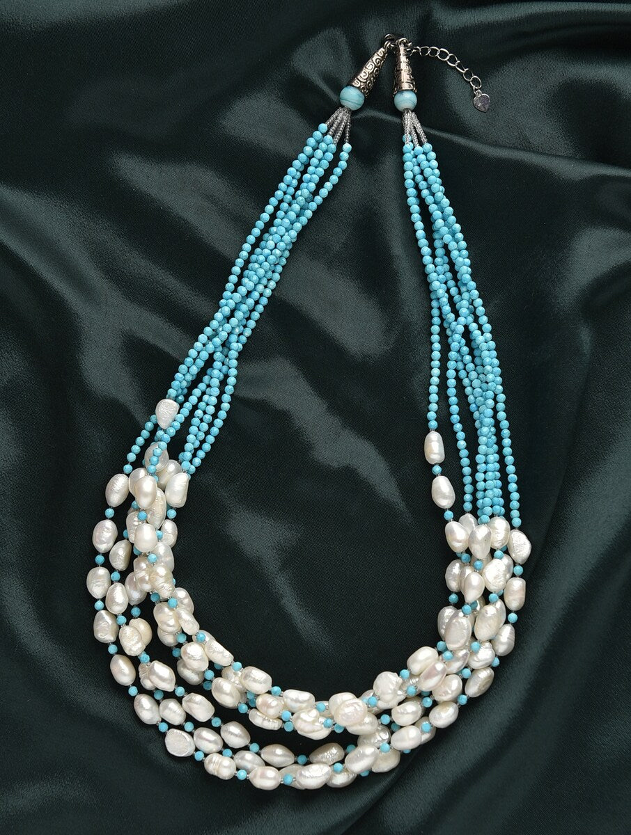 Blue Turquoise and Freshwater Pearl Multiline Necklace