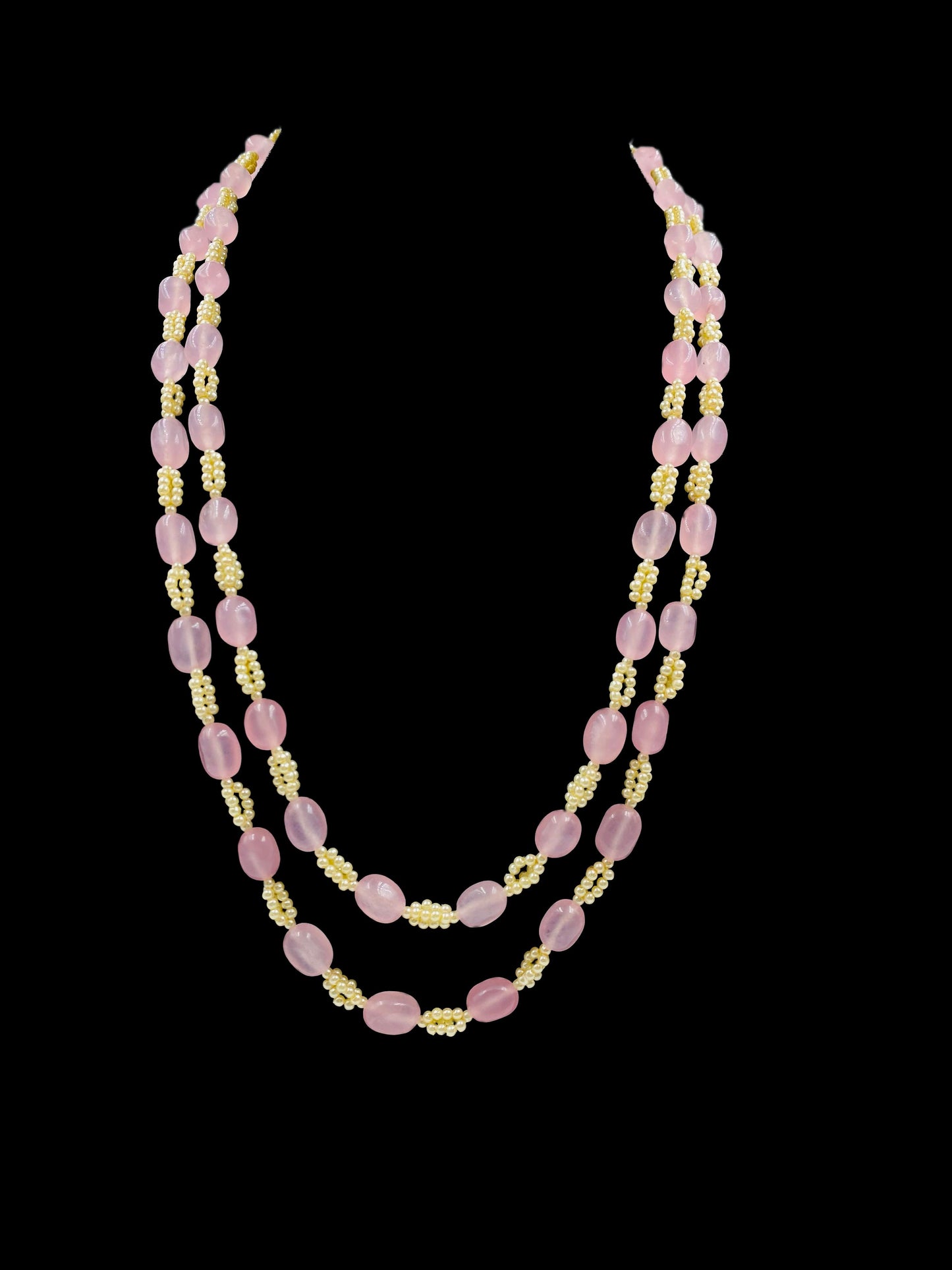 Rose Quartz and Pearl Double Line Necklace