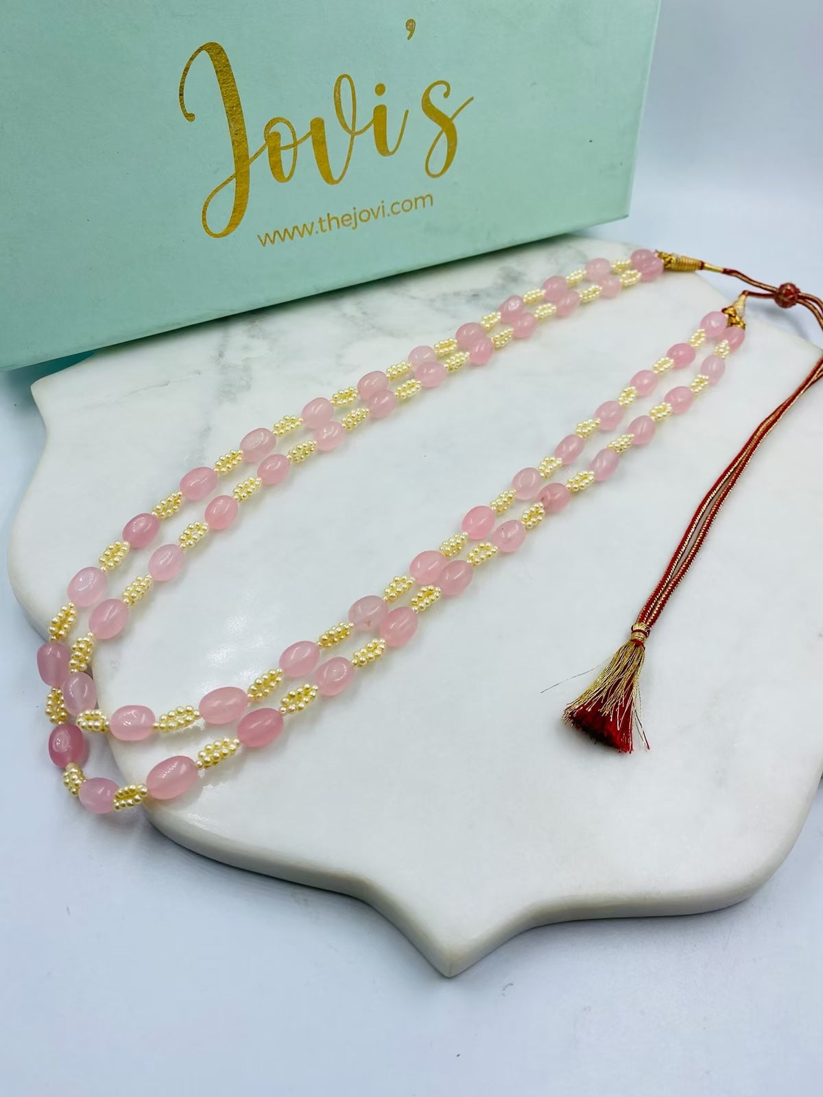 Rose Quartz and Pearl Double Line Necklace