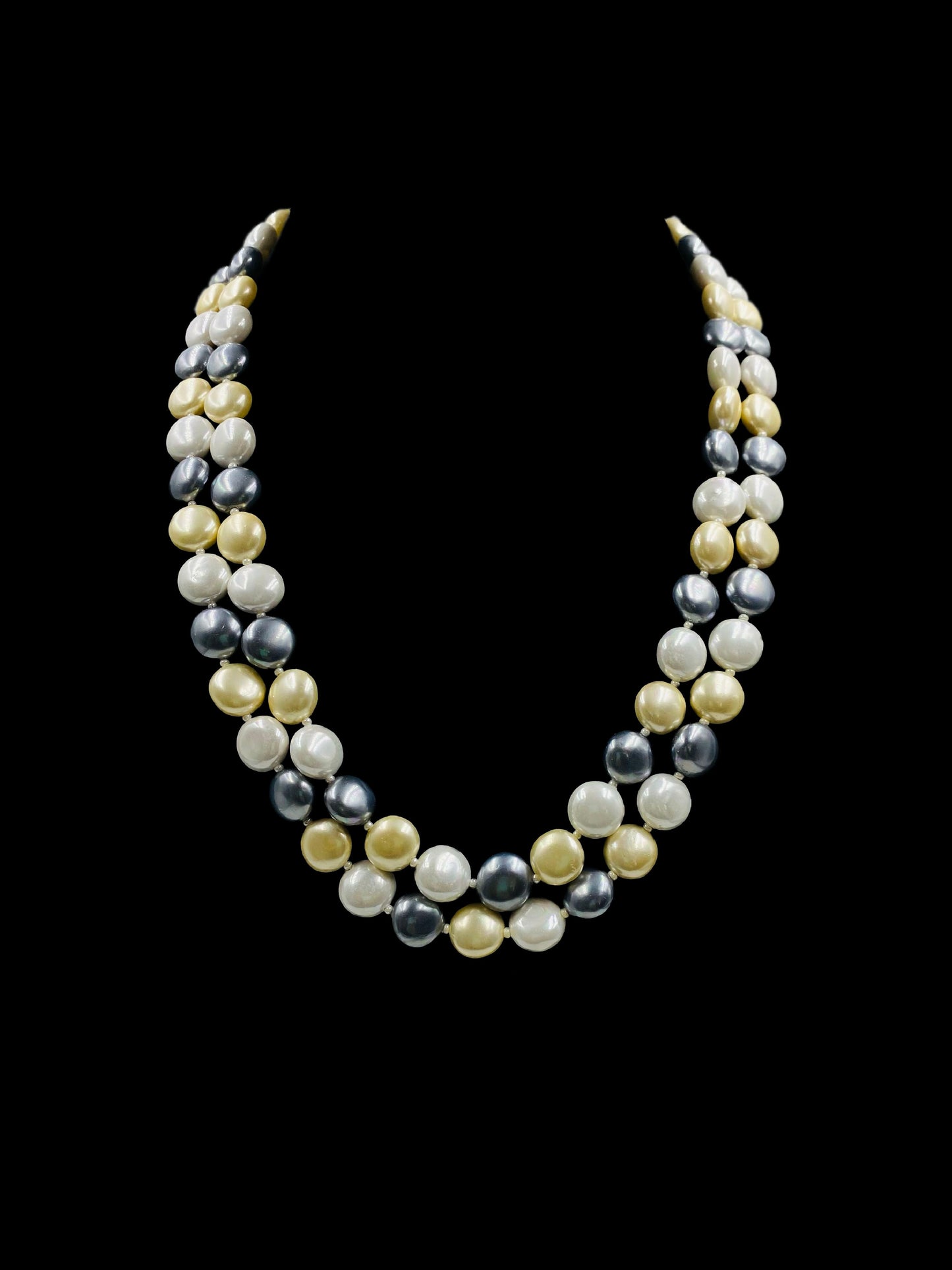 Double Line Multicolor Coin Shell Pearl Necklace