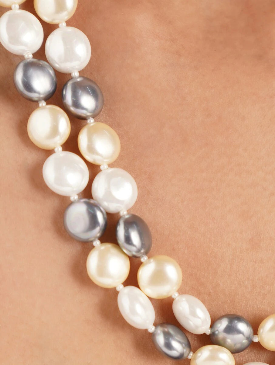 Double Line Multicolor Coin Shell Pearl Necklace