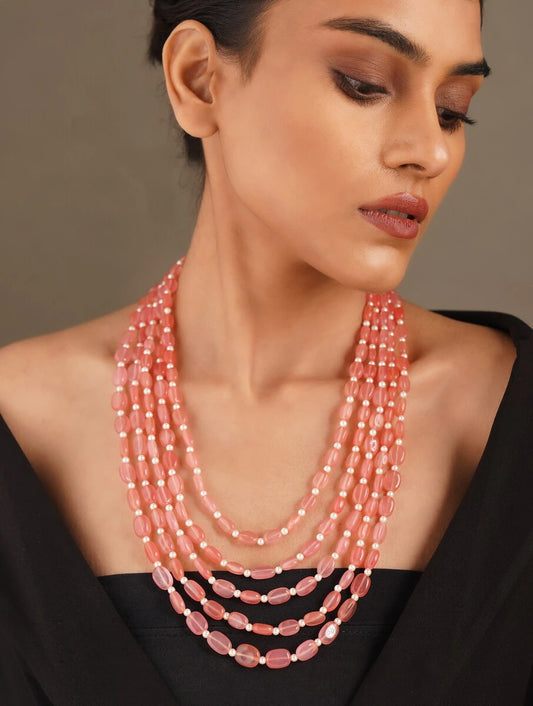 Peach Quartz Multiline Necklace