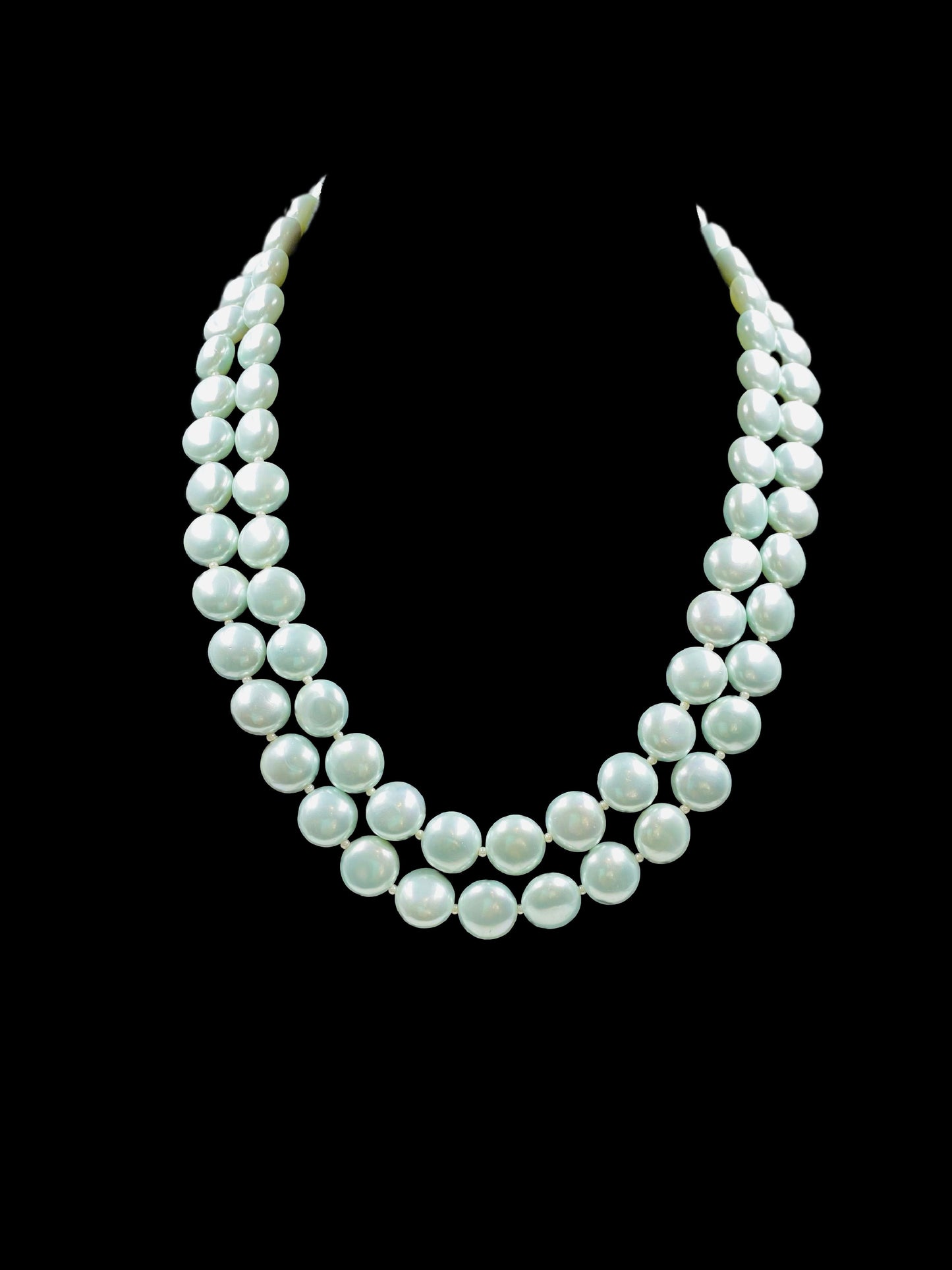 Double Line Blue Shell Pearl Necklace