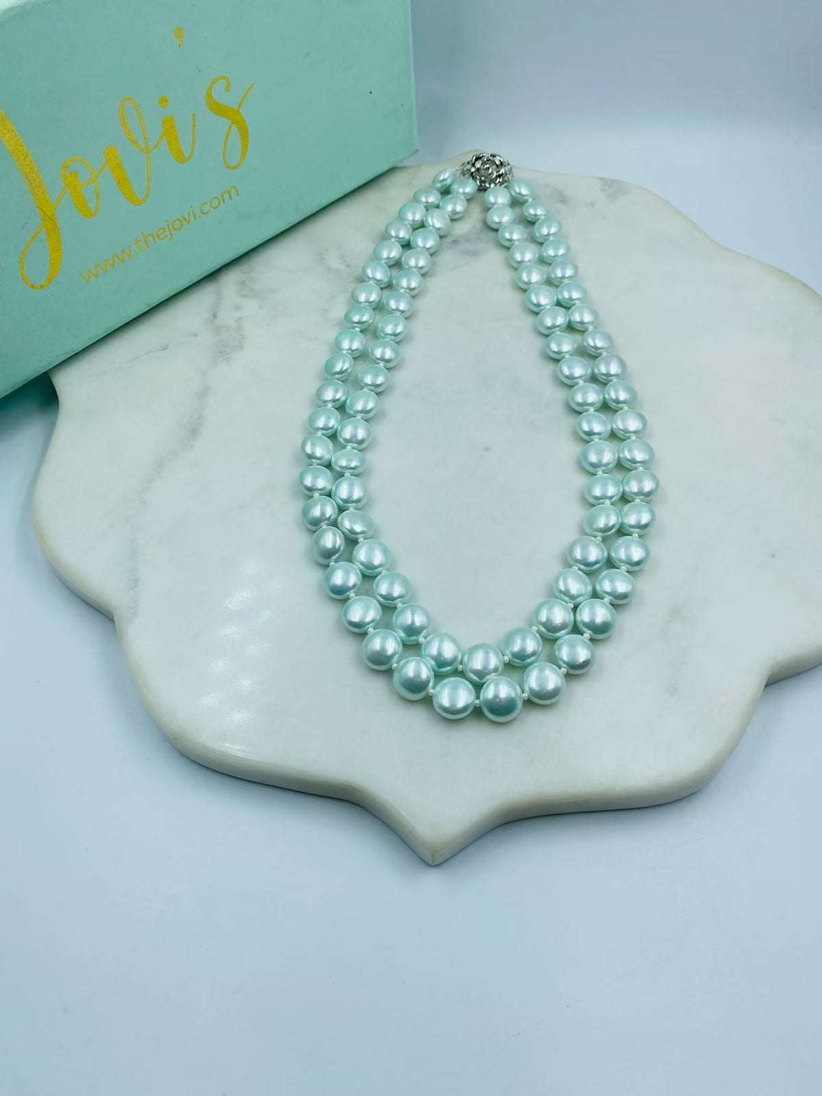 Double Line Blue Shell Pearl Necklace