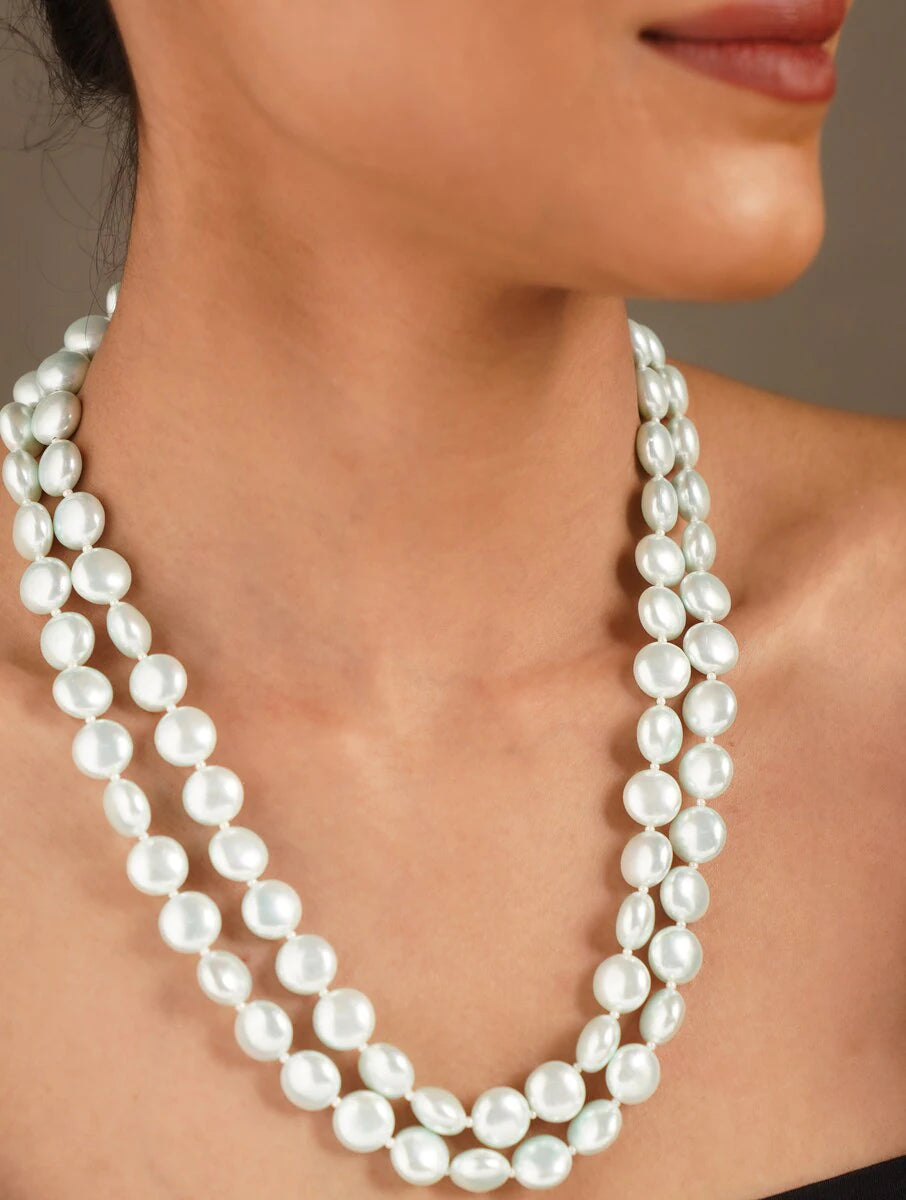 Double Line Blue Shell Pearl Necklace