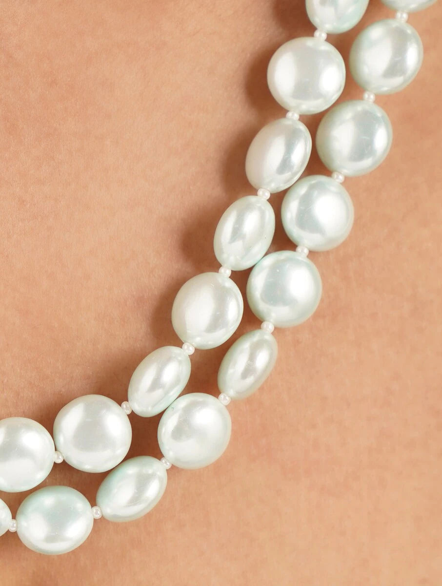 Double Line Blue Shell Pearl Necklace