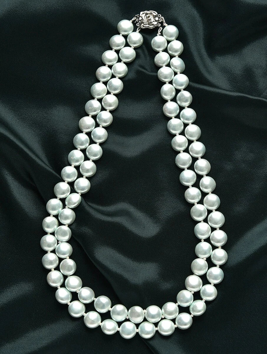 Double Line Blue Shell Pearl Necklace