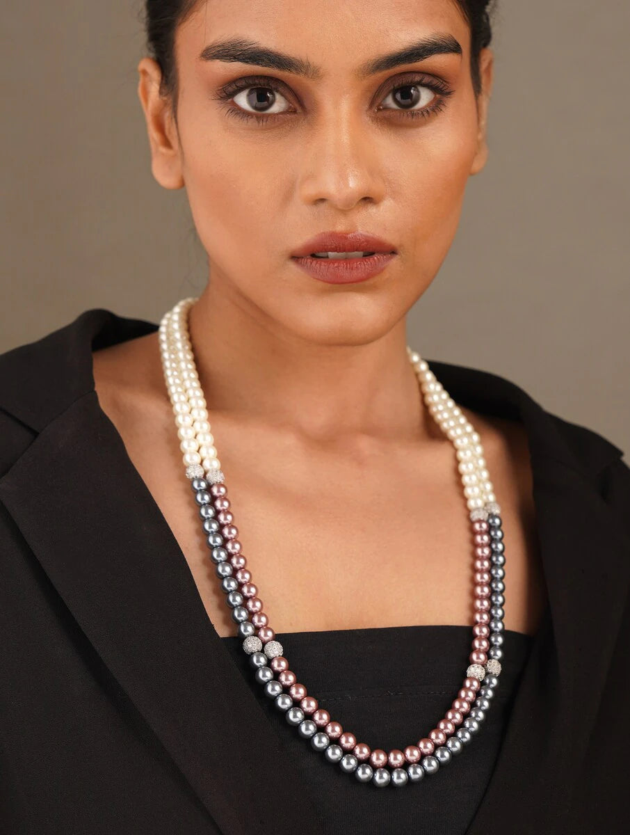 Double Line Shell Pearl Necklace