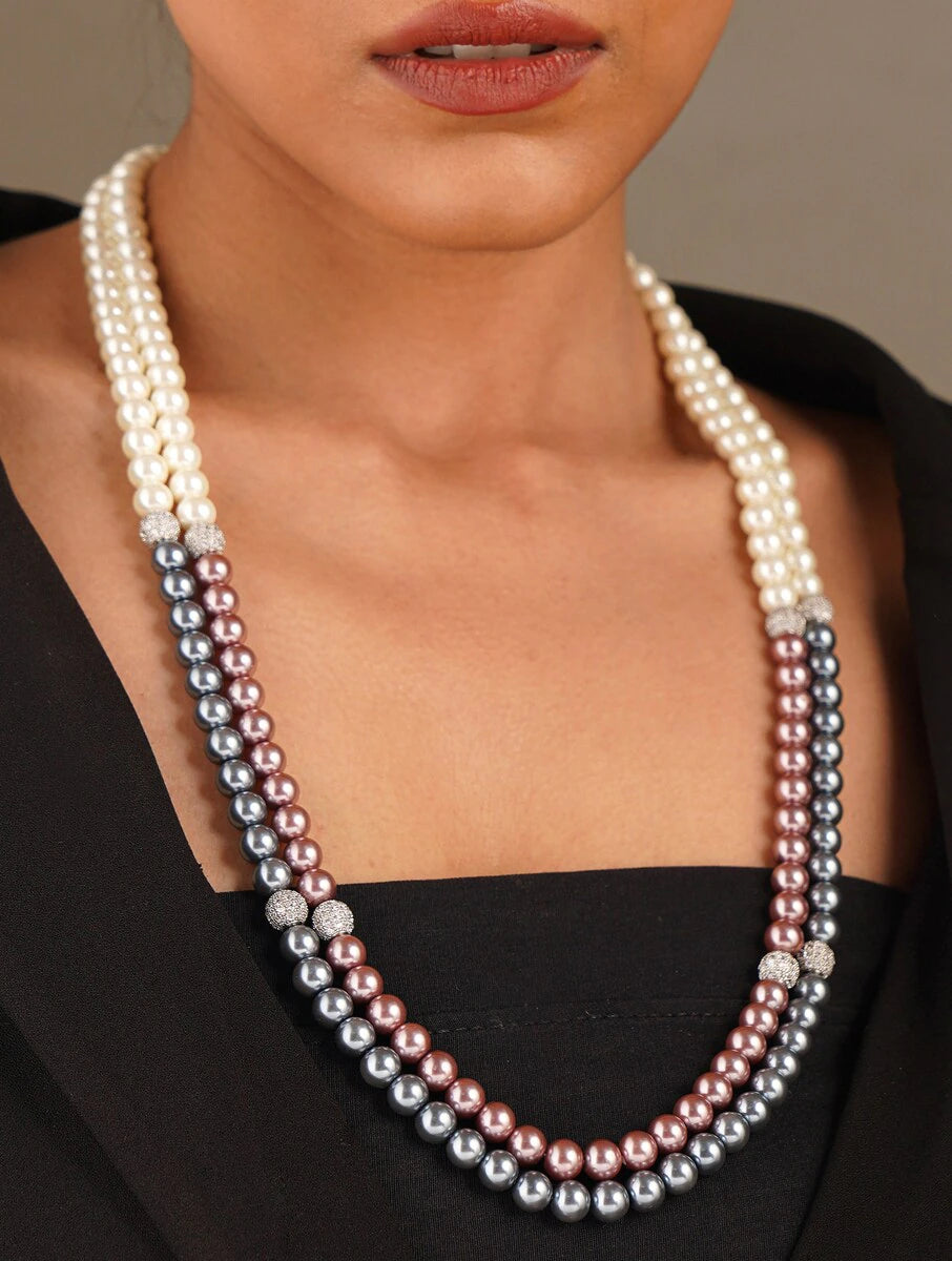 Double Line Shell Pearl Necklace