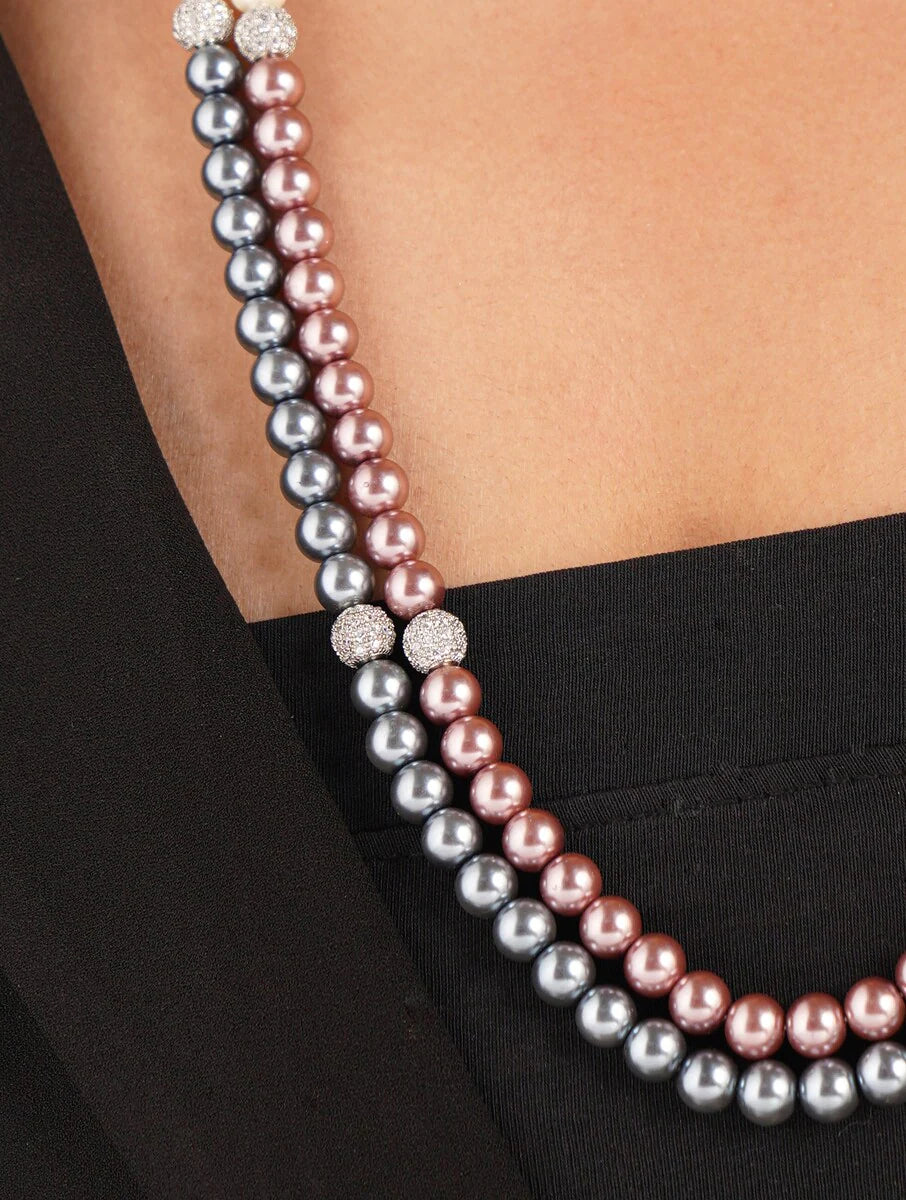 Double Line Shell Pearl Necklace