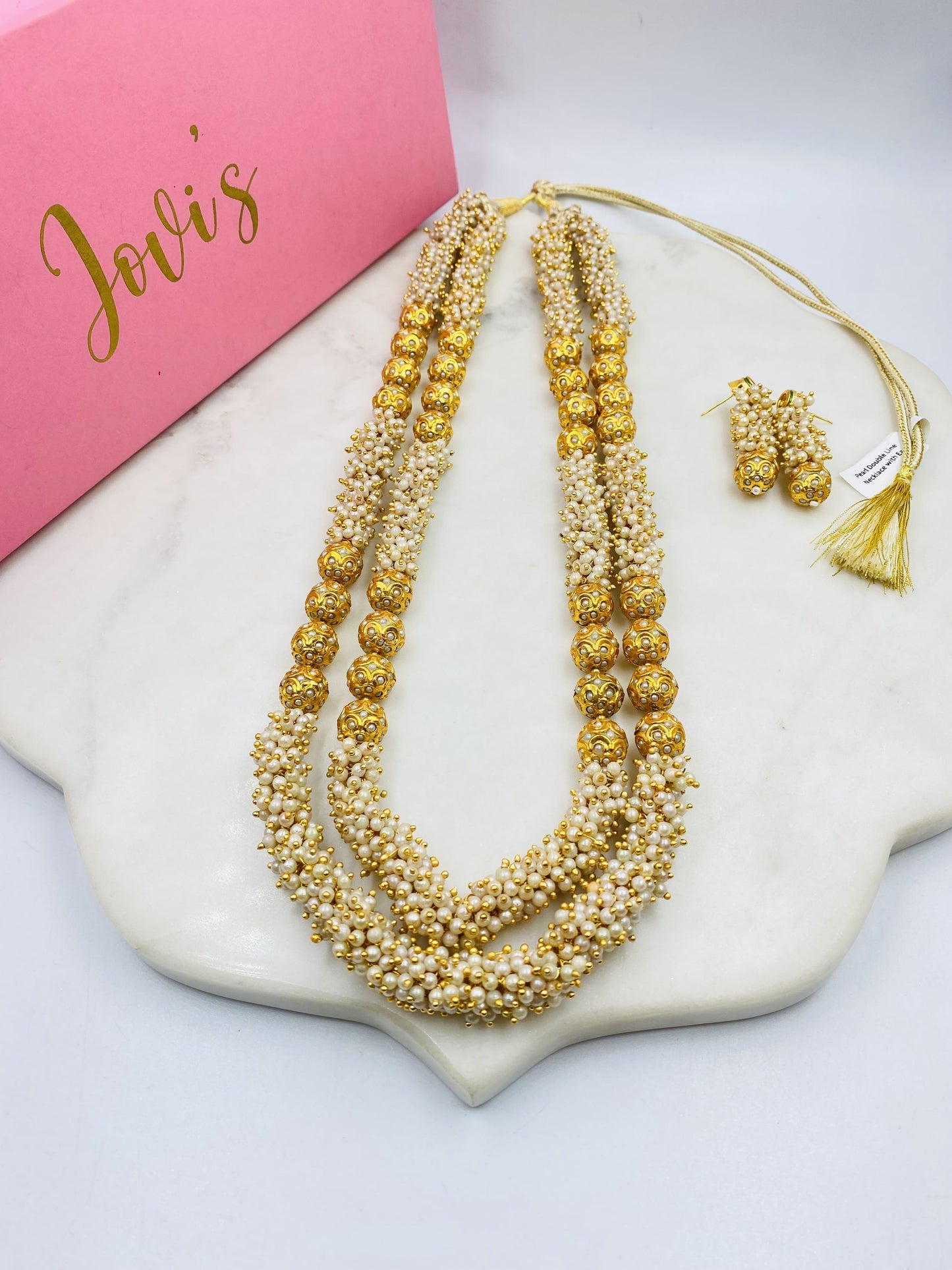 TRADITIONAL PEARL DOUBLE LINE NECKLACE WITH EARRINGS