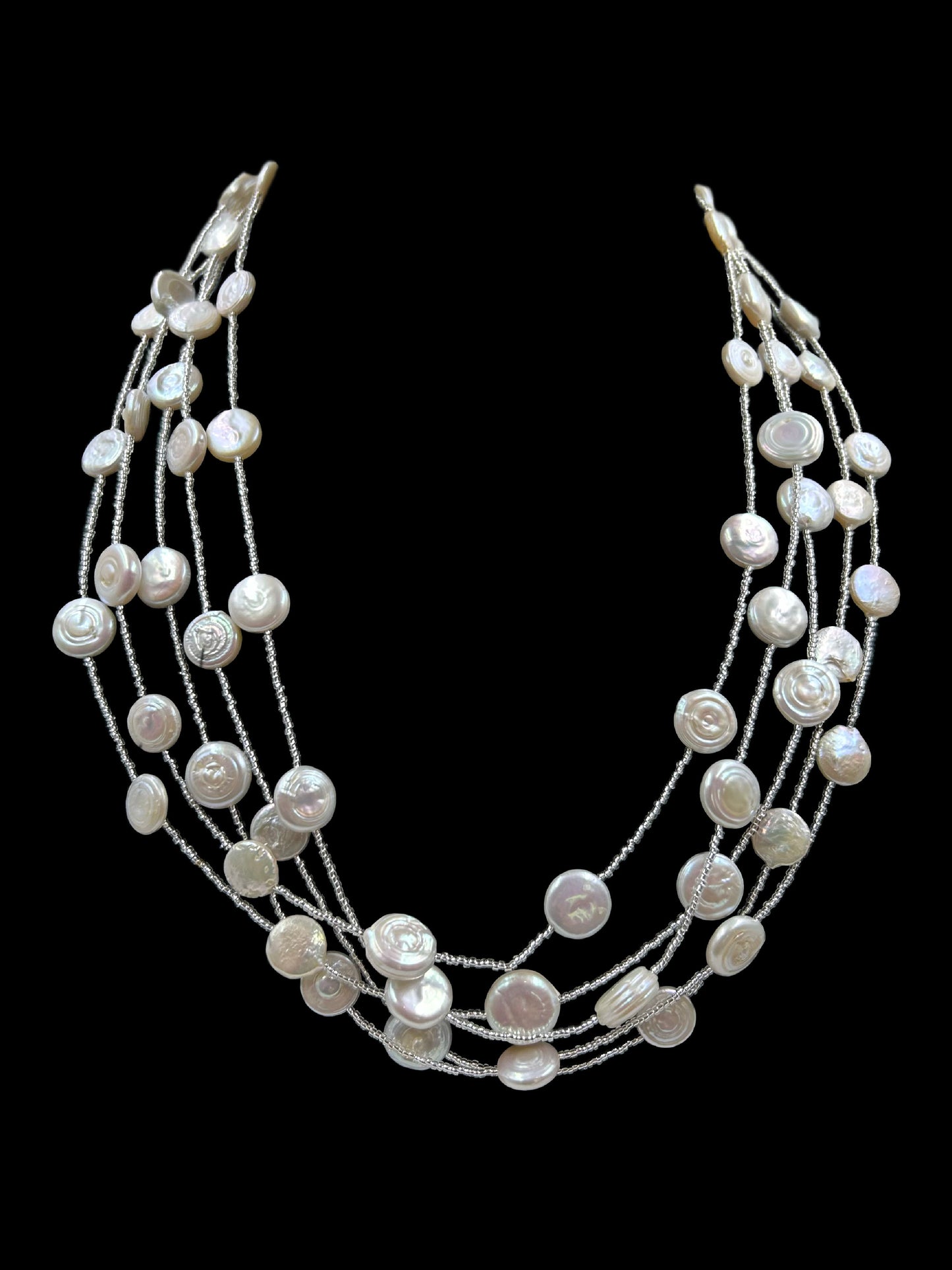 FRESH WATER PEARL MULTI LAYERED SILVER NECKLACE