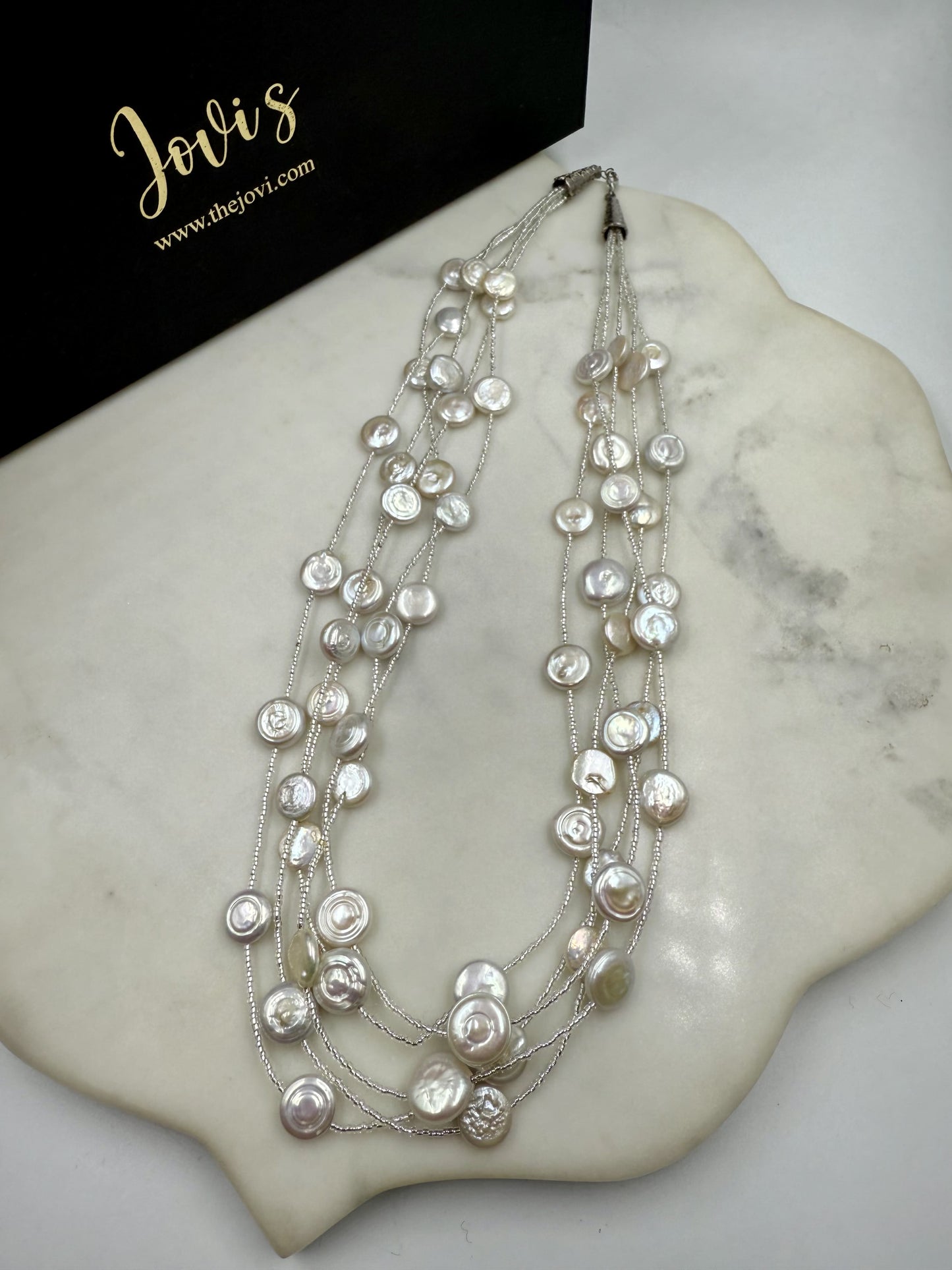 FRESH WATER PEARL MULTI LAYERED SILVER NECKLACE