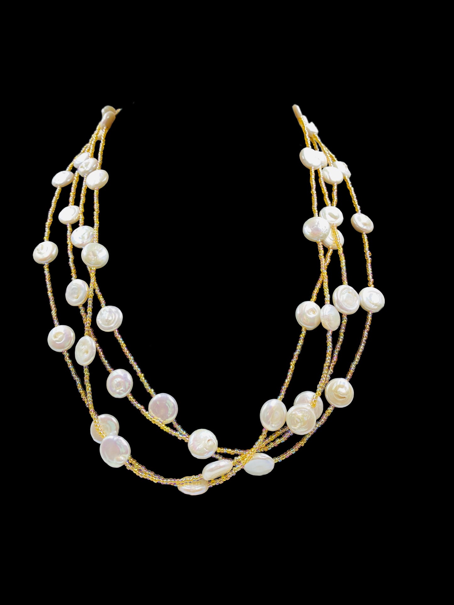 FRESH WATER PEARL MULTI LAYERED GOLDEN NECKLACE