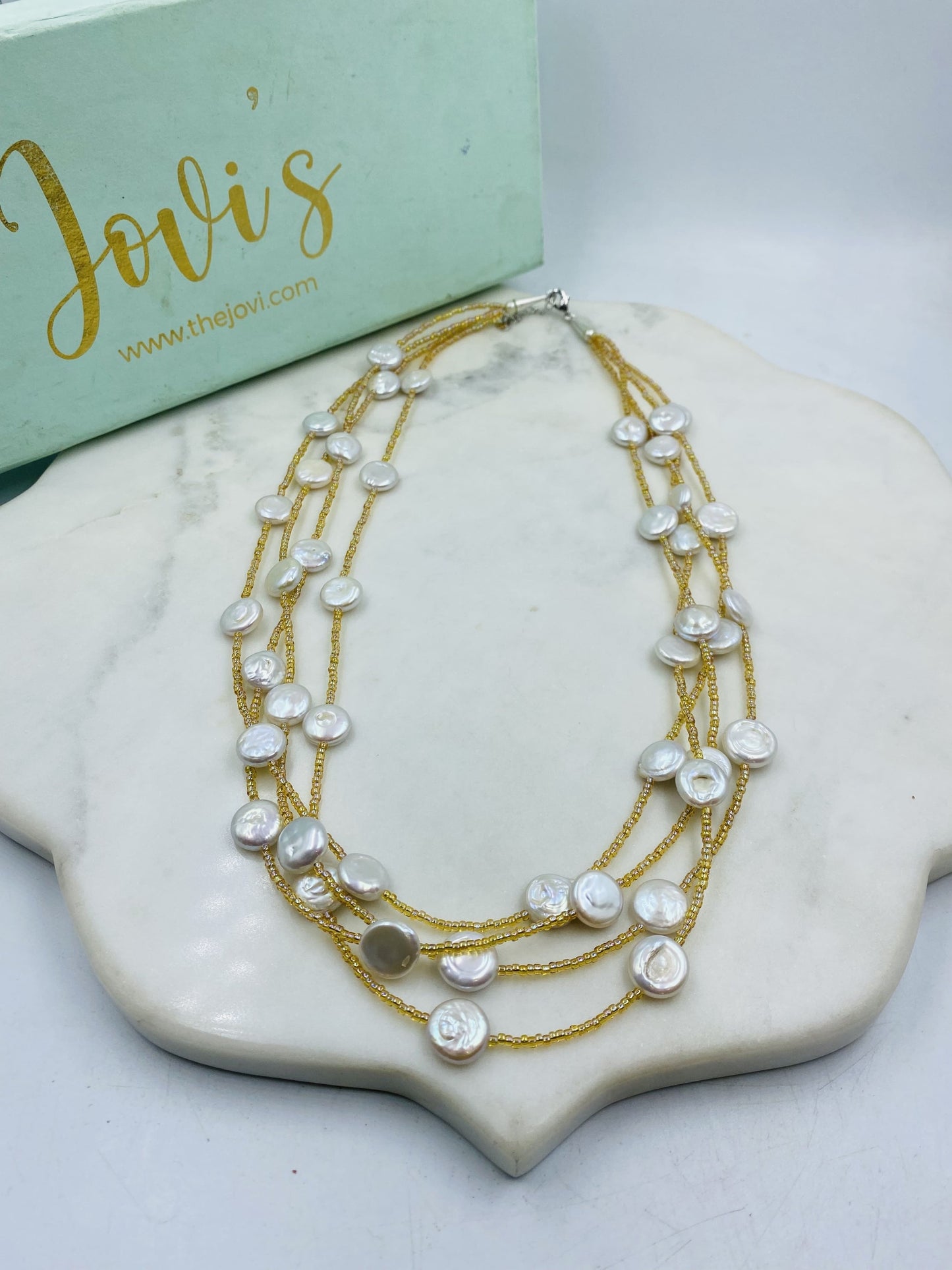 FRESH WATER PEARL MULTI LAYERED GOLDEN NECKLACE