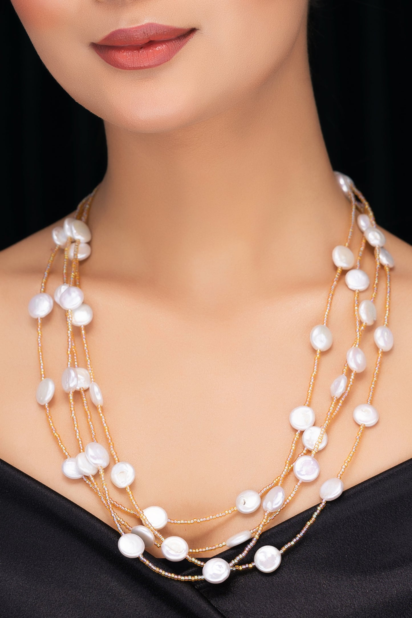 FRESH WATER PEARL MULTI LAYERED GOLDEN NECKLACE