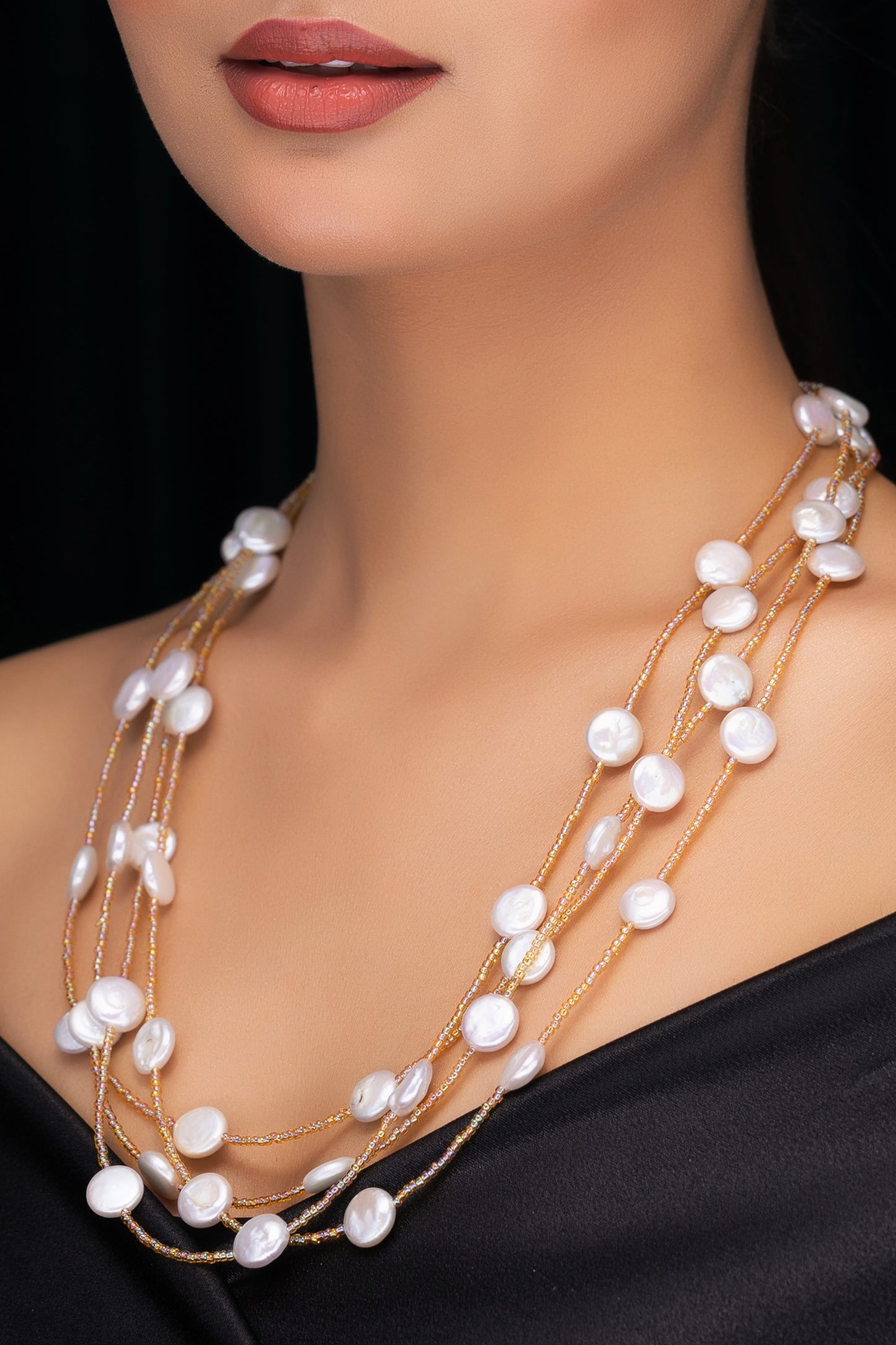 FRESH WATER PEARL MULTI LAYERED GOLDEN NECKLACE