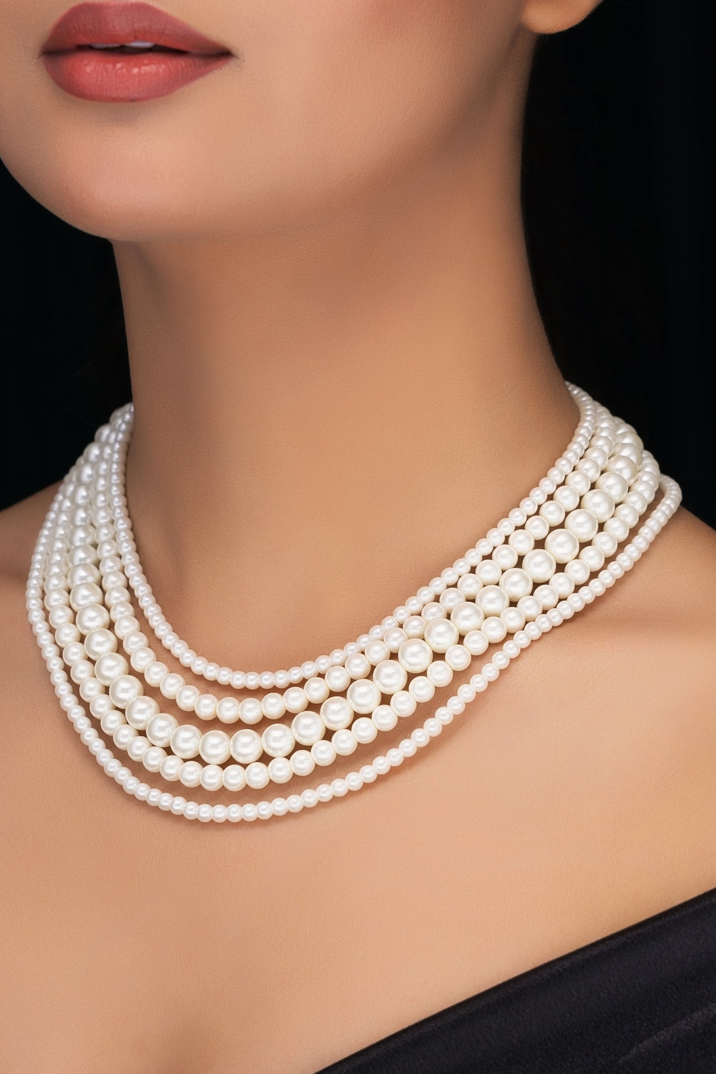 MULTILAYERED SHELL PEARL NECKLACE