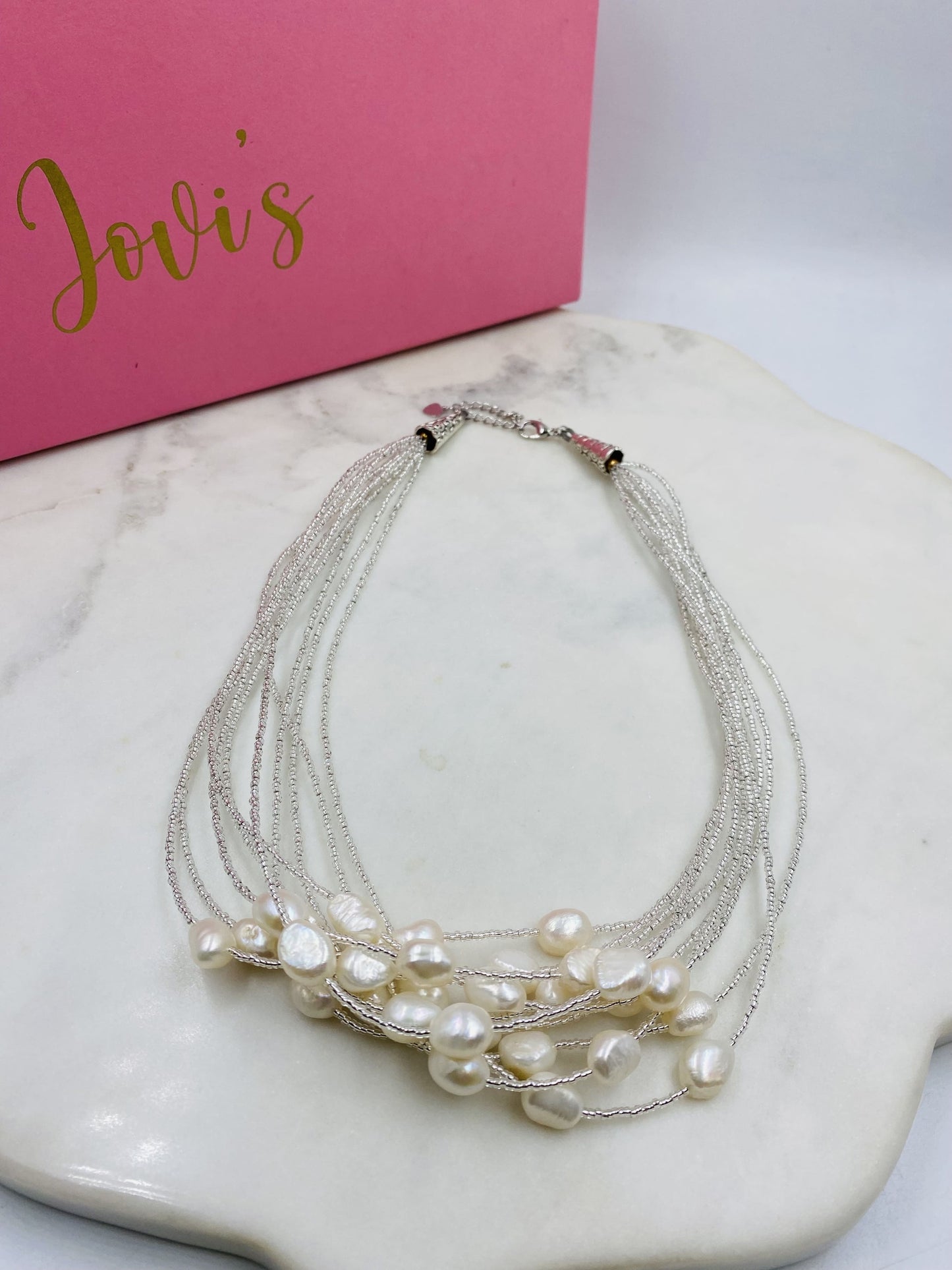 MULTILAYERED FRESHWATER PEARL SILVER NECKLACE