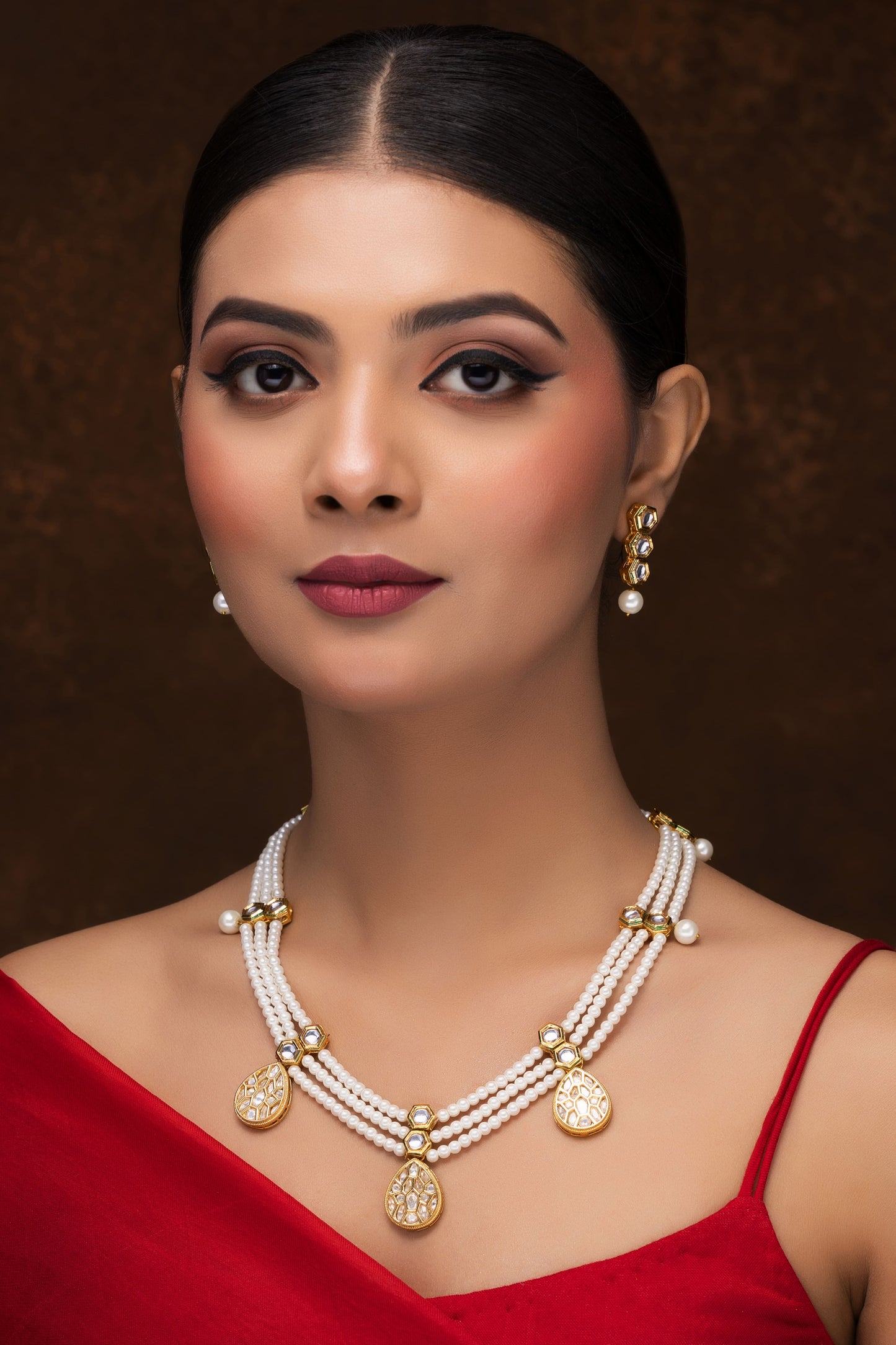 POLKI & PEARL NECKLACE WITH EARRINGS