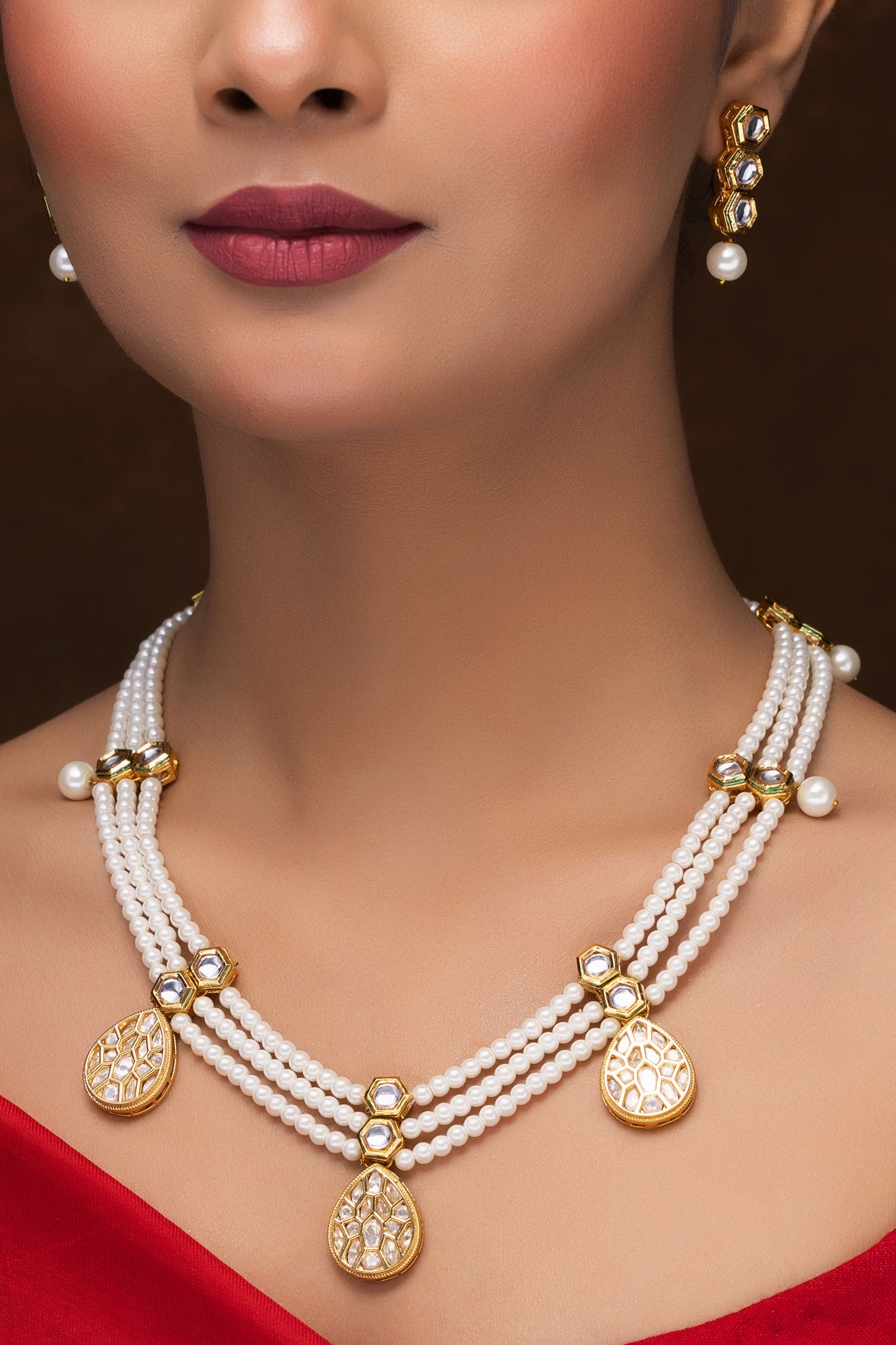 POLKI & PEARL NECKLACE WITH EARRINGS