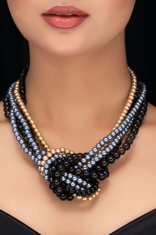 SHELL PEARL & ONYX KNOT NECKLACE