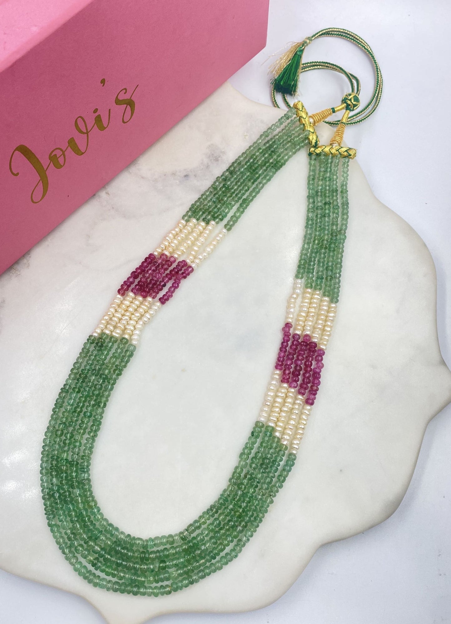 GREEN AND RED STRAWBERRY NECKLACE WITH FRESHWATER PEARLS