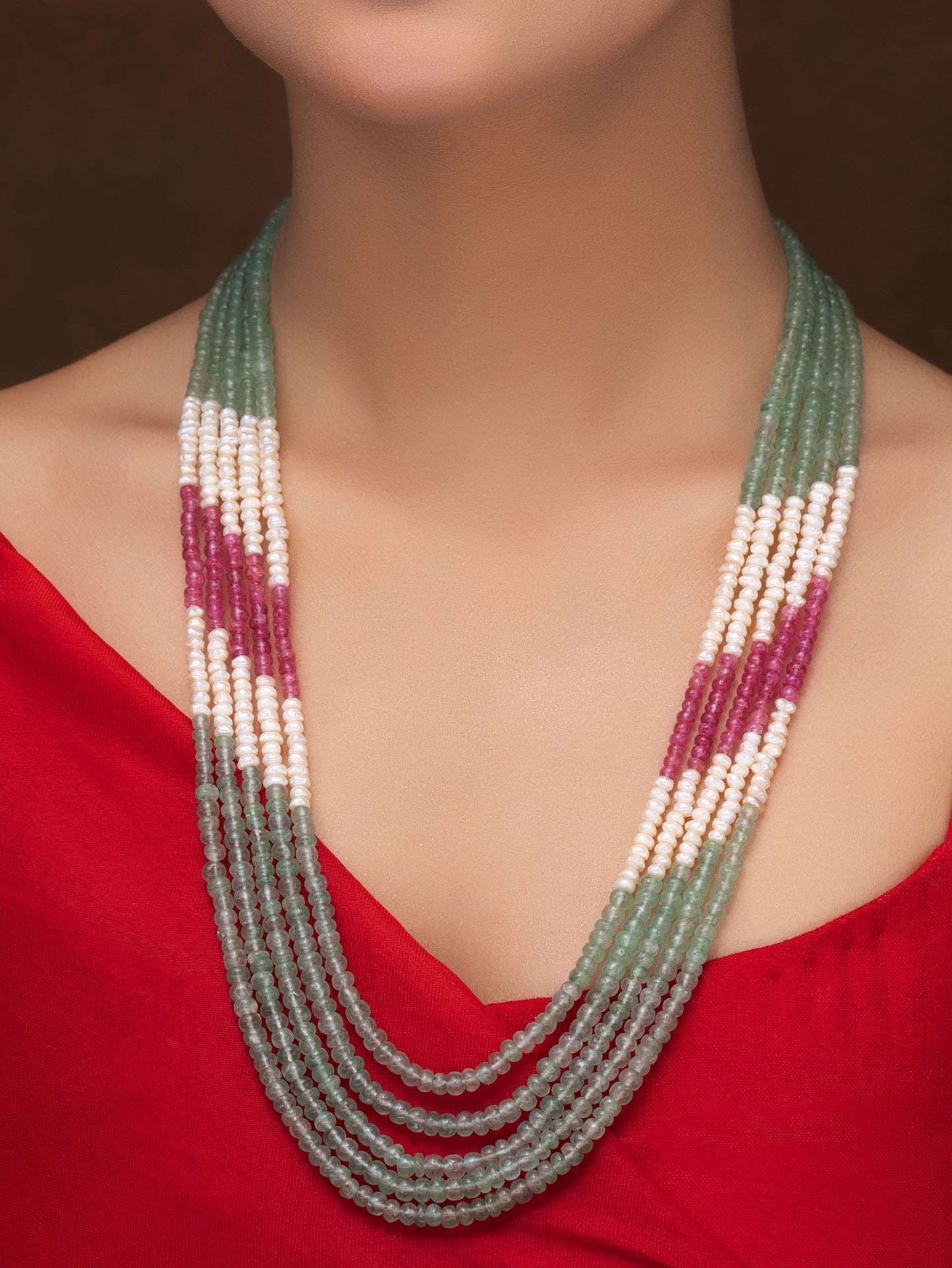 GREEN AND RED STRAWBERRY NECKLACE WITH FRESHWATER PEARLS