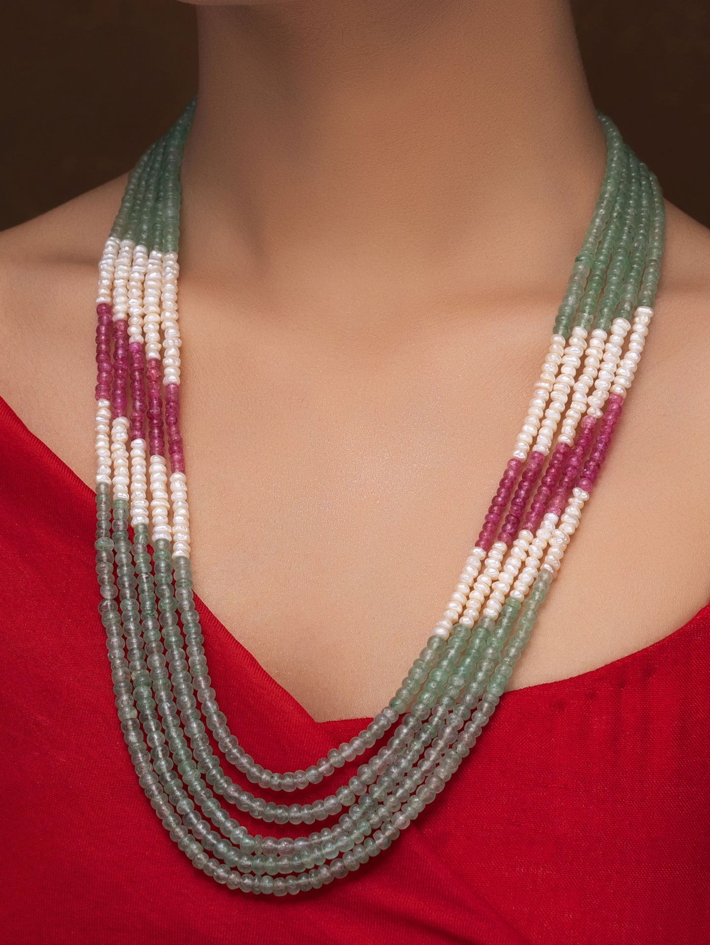 GREEN AND RED STRAWBERRY NECKLACE WITH FRESHWATER PEARLS