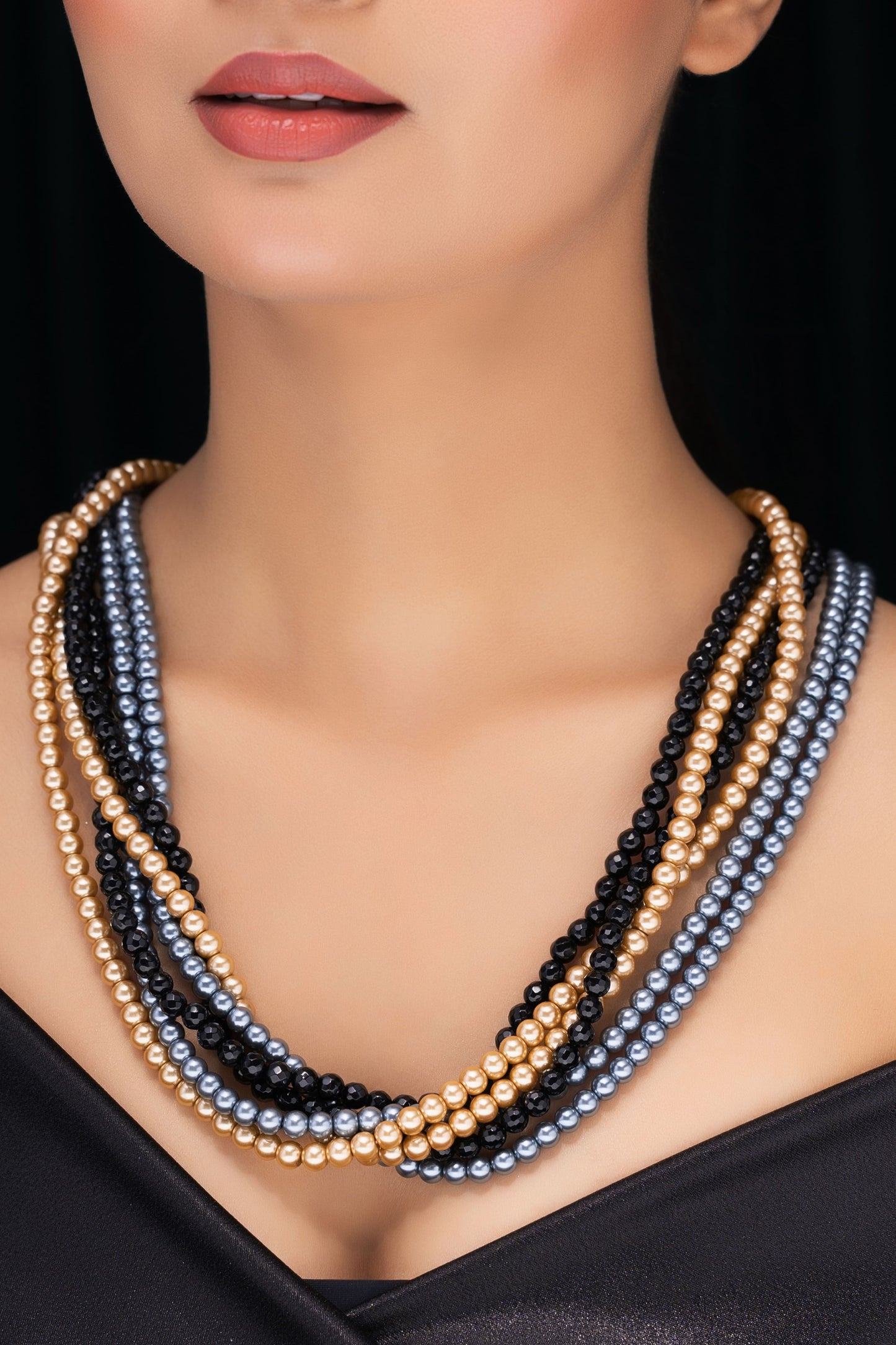 TWISTED SHELL PEARL AND BLACK ONYX NECKLACE