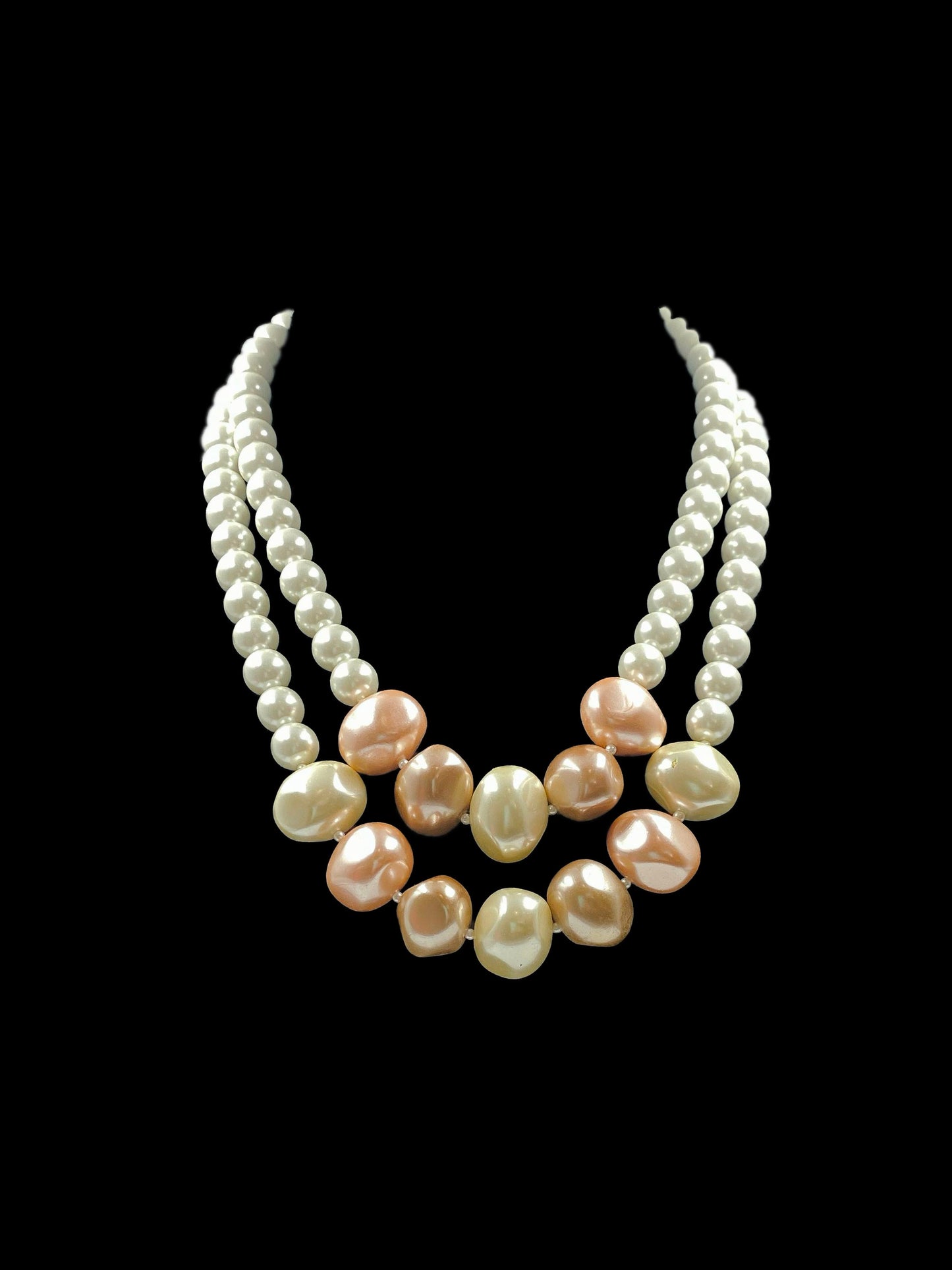 DOUBLE LINE SHELL PEARL NECKLACE