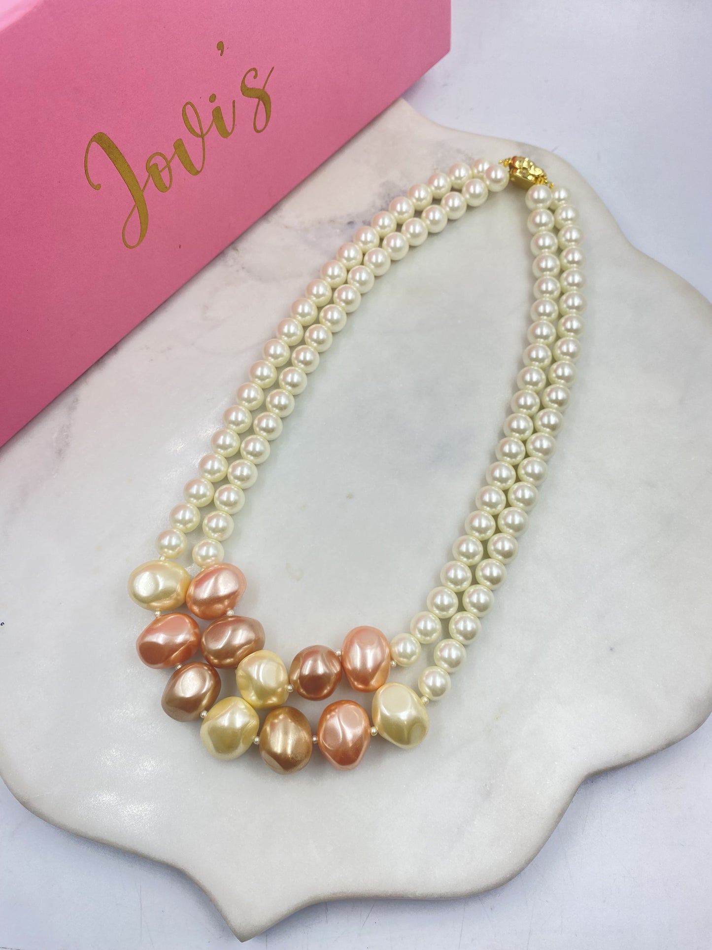 DOUBLE LINE SHELL PEARL NECKLACE