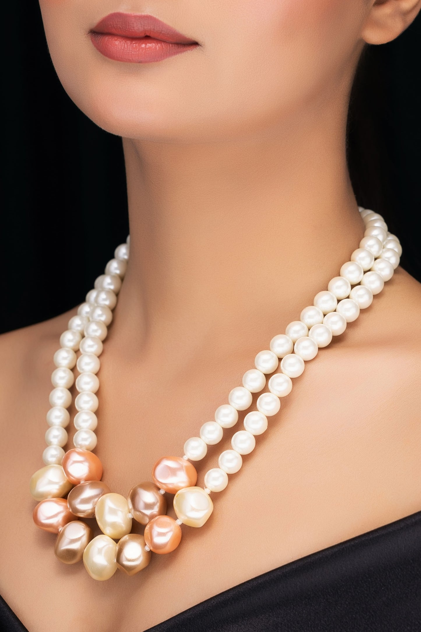 DOUBLE LINE SHELL PEARL NECKLACE